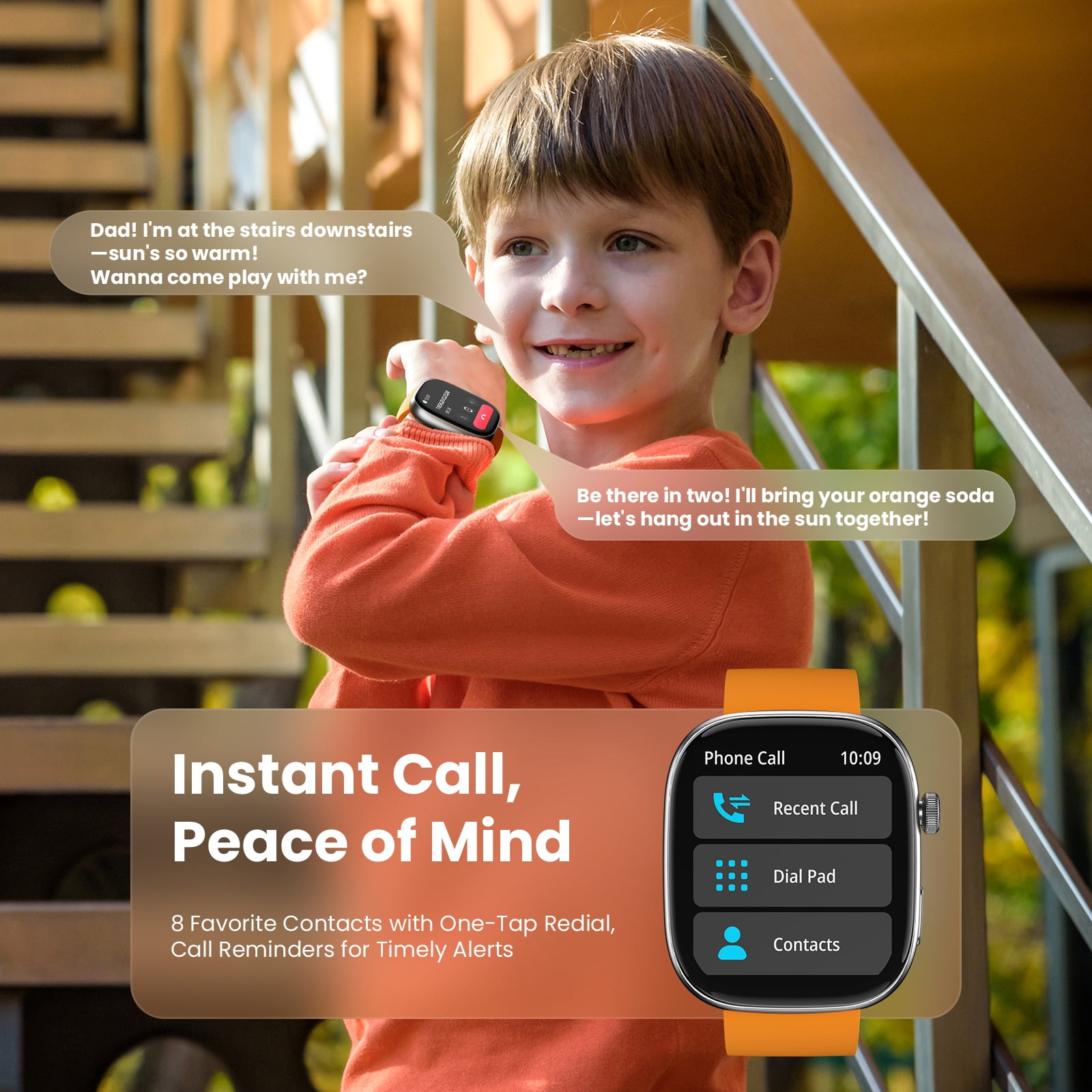 WeariQ Kids Smart Watch with 5 Color Straps,1.75" Large Screen, Bluetooth Calling 123 Sports Modes IP68 Waterproof,Fitness Tracker with Heart Rate Monitor All-in-One Gift for Active Kids - Image 3