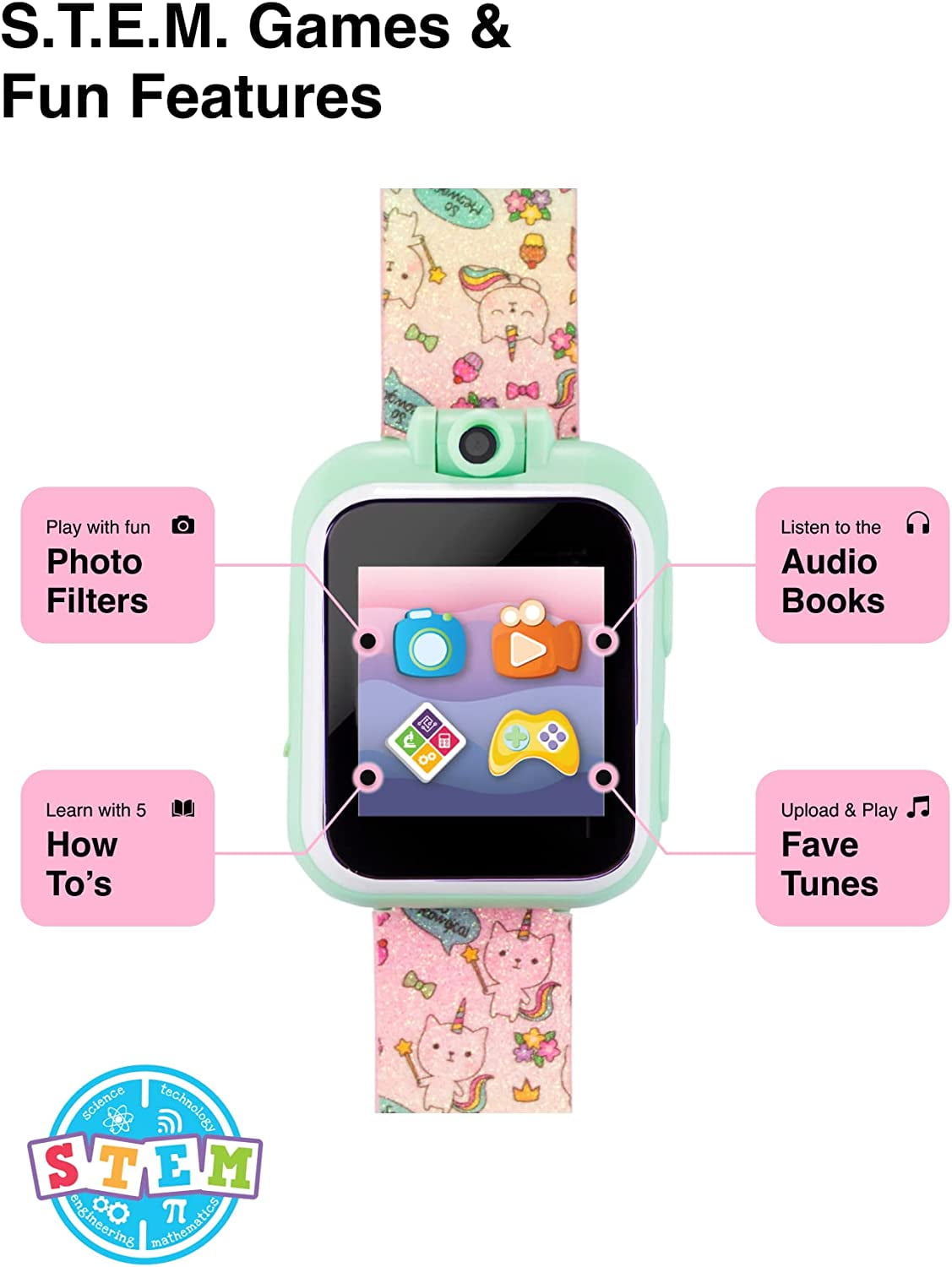 PlayZoom 2 Kids Smartwatch - Video Camera Selfies STEM Gift for Kids (Tie Dye Cats and Ice Cream) - Image 2