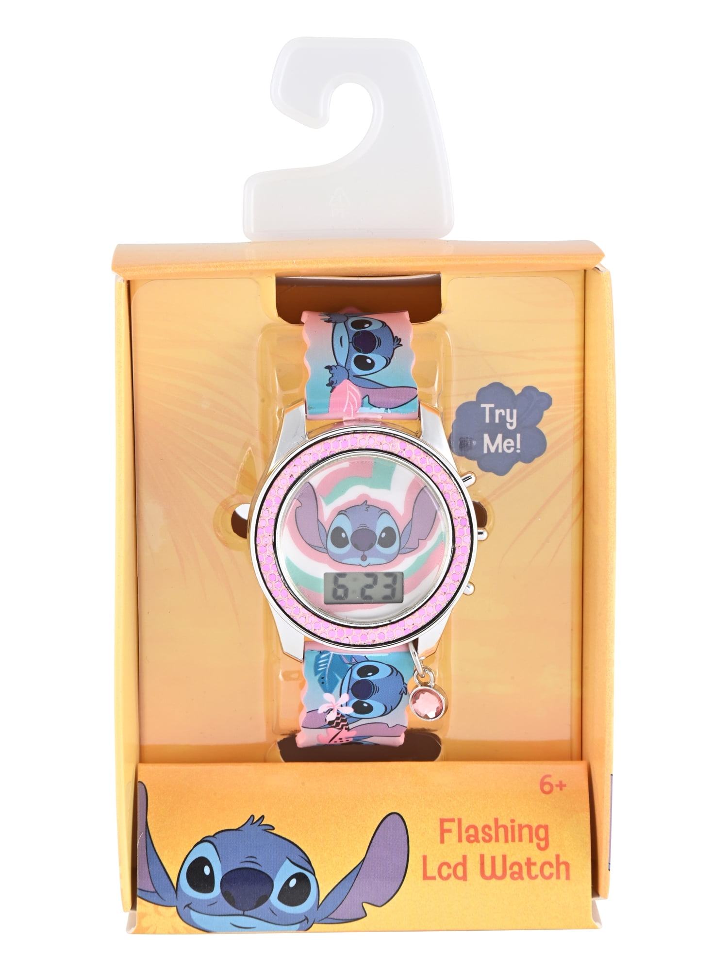 Disney Lilo & Stitch Pink Scalloped Silicone Strap with Pink Crystal Bezel Watch; LAS4095WM - Image 2