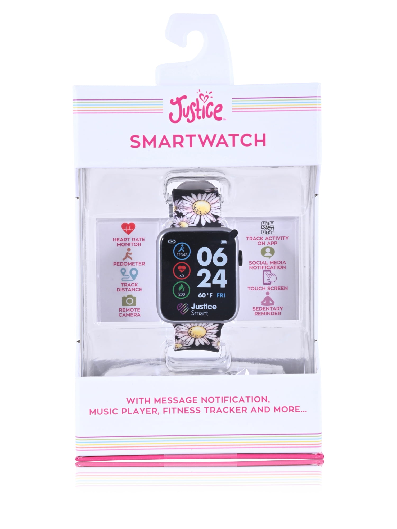 Justice Unisex Tween Smart Watch in Black Daisy Strap with Silicone Strap (JSE4219WM) - Image 4