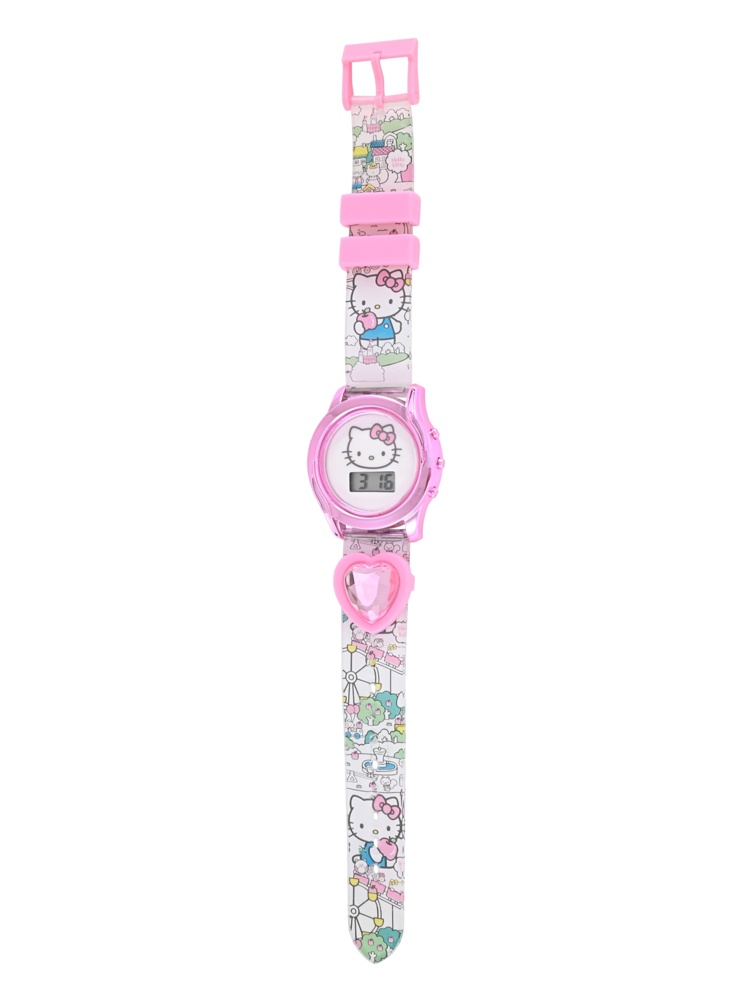San Rio Hello Kitty Girls White Printed Silicone Strap Watch With Slide On Heart Charm; HK4255WM - Image 4