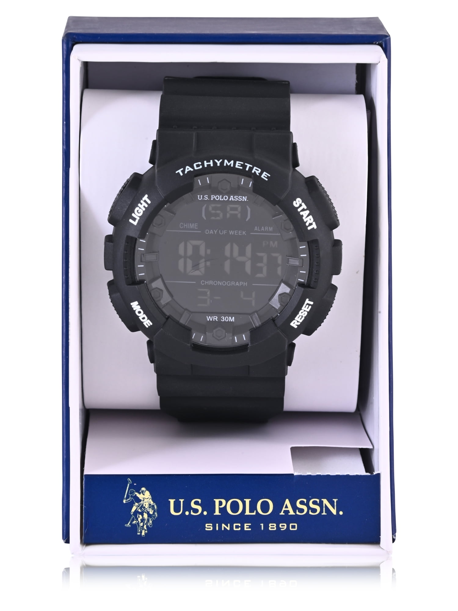 U.S. Polo Assn. Adult Male Black Digital Tachymeter Watch (USC90071WM) - Image 4