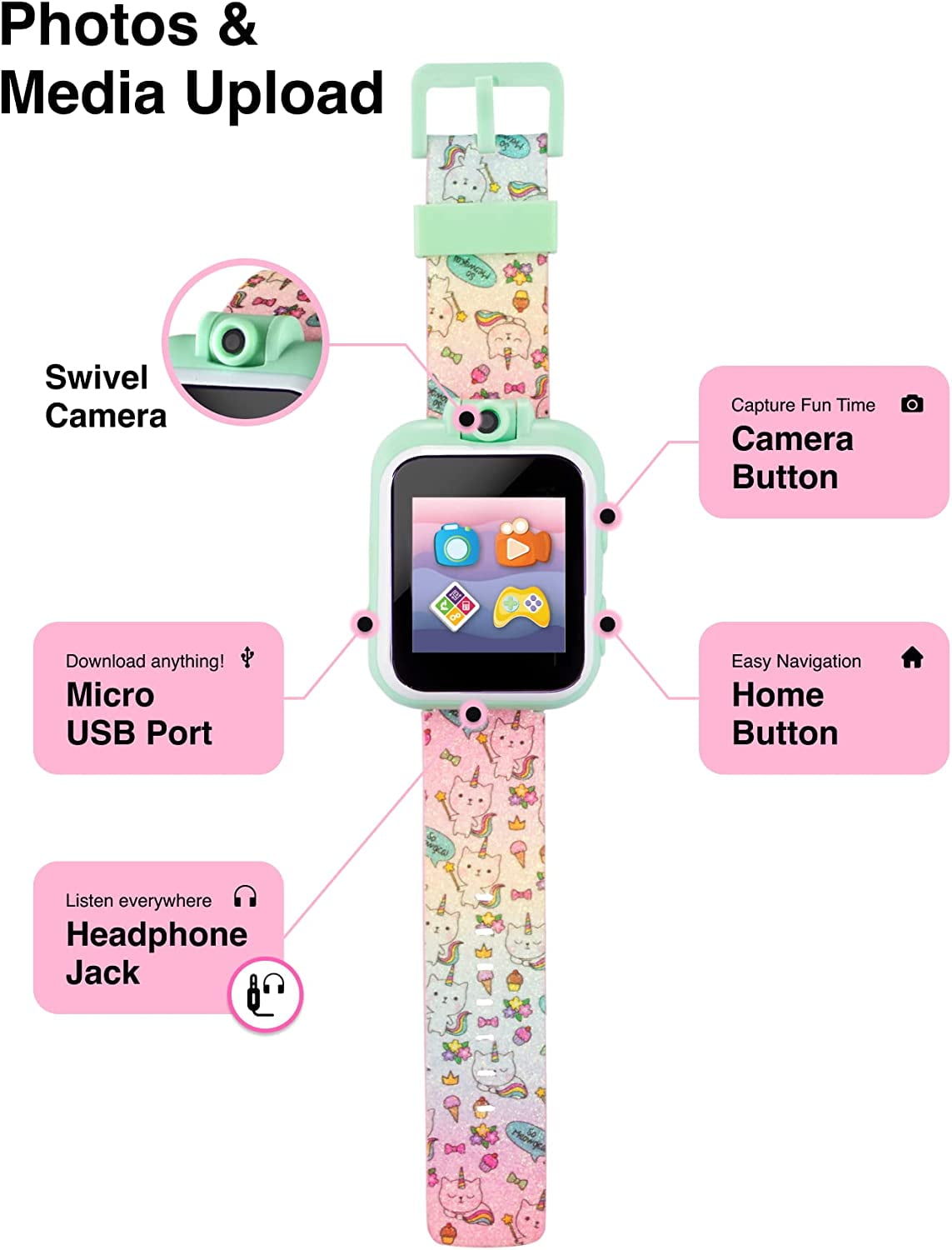 PlayZoom 2 Kids Smartwatch - Video Camera Selfies STEM Gift for Kids (Tie Dye Cats and Ice Cream) - Image 3