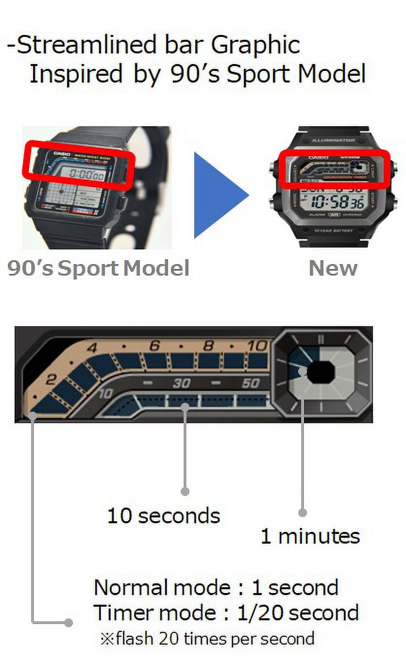 Casio Mens LCD Sports Timer Wristwatch, Black - Image 2