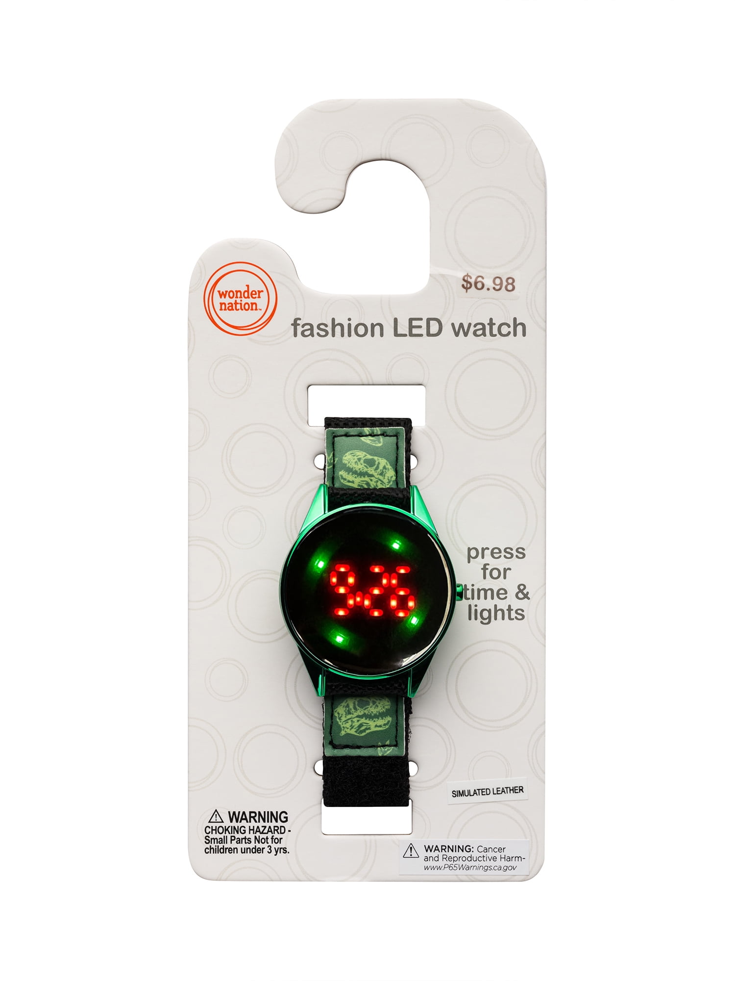 Wonder Nation Boys Round LED Dial Dino Print Velcro Kids Digital Watch, Green - Image 2