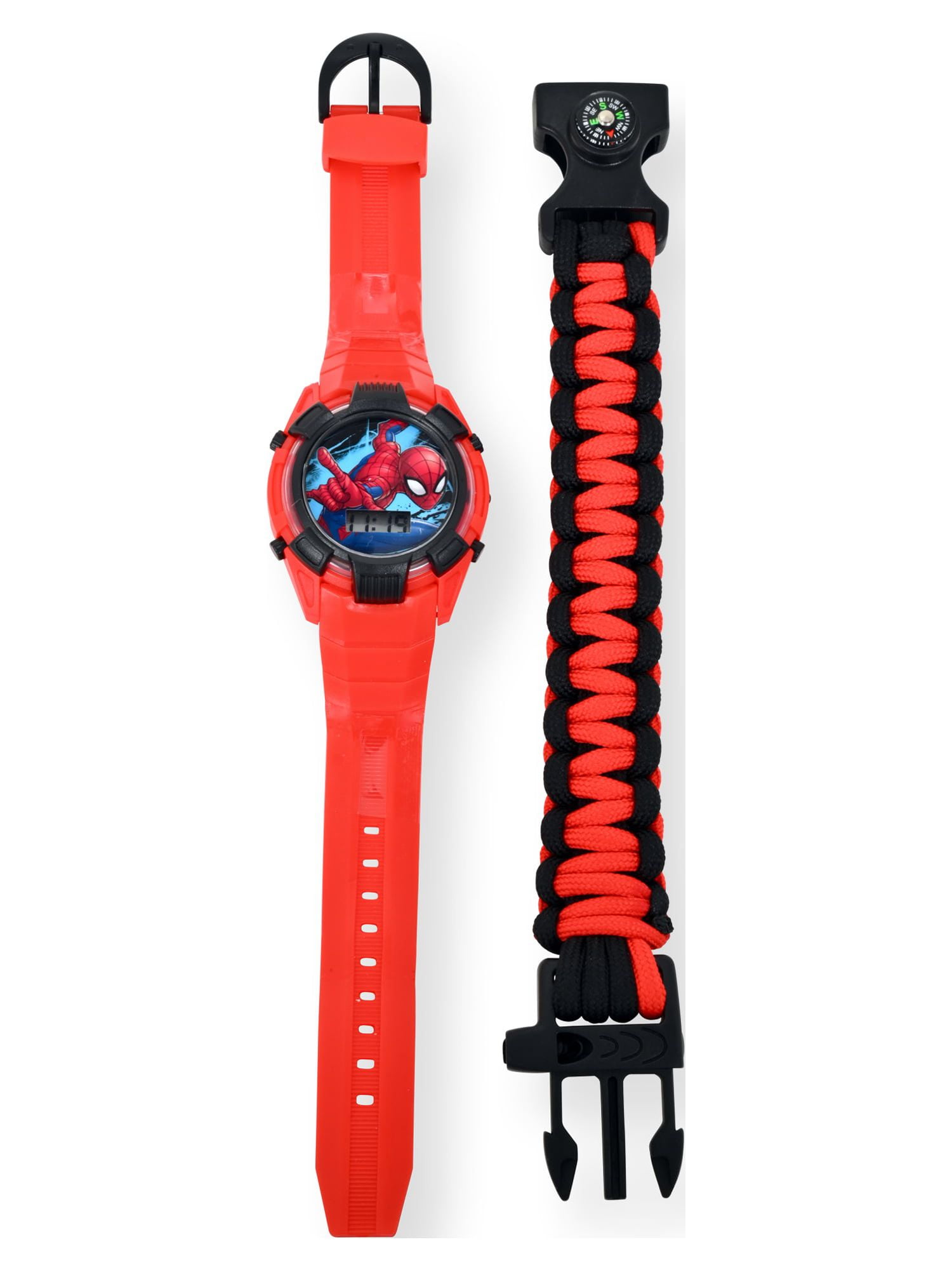 Marvel Spider Man Boy's Flashing LCD Red Silicone Watch With Matching Survival Band 2 Piece Set - Image 2