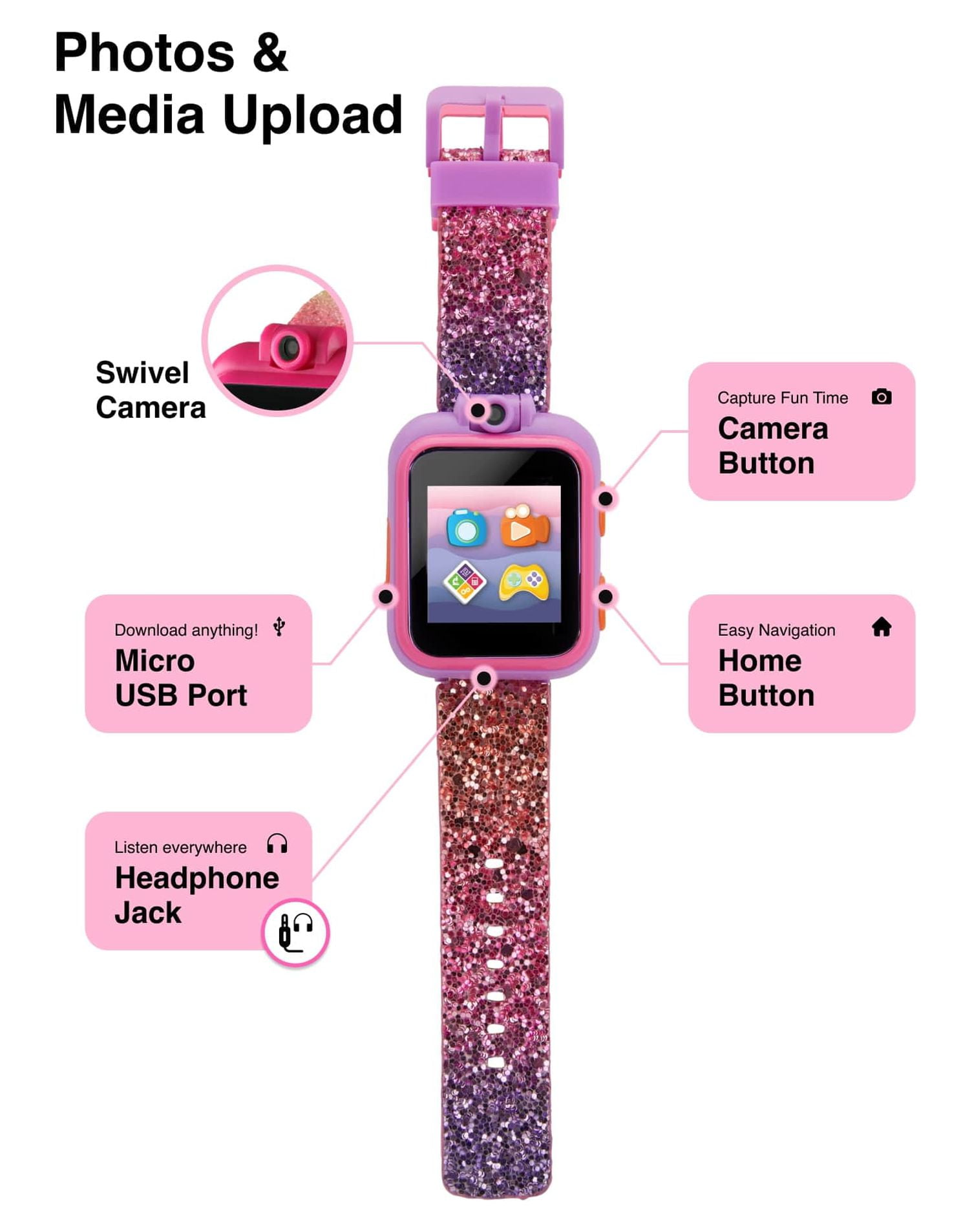 iTech Junior Girls Earbuds & Smartwatch Set - Rainbow Ombre Glitter 900143M-40-RAI - Image 4