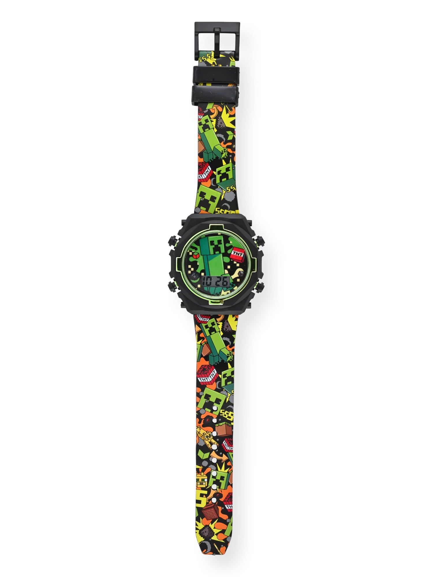 MIN4212WM Minecraft Kids Contrast Colored Case Flashing Lights LCD Watch with Printed Strap - Image 2