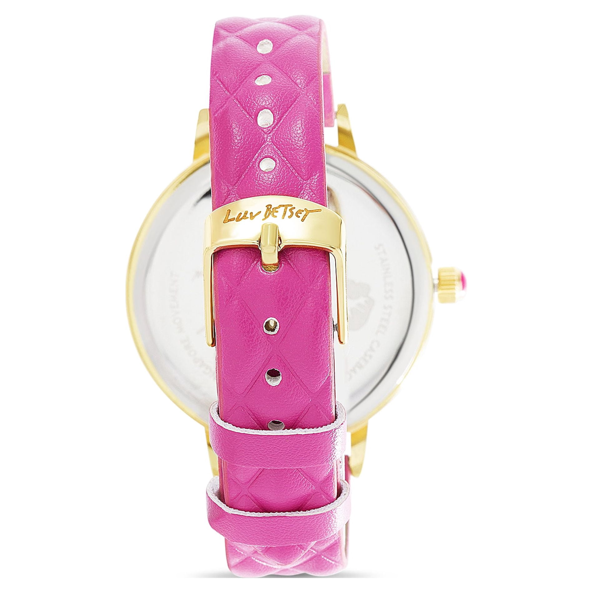 Luv Betsey Women's Black Dial with Color Glitter Printed with Gold Case and Pink Quilted Strap Women's Watch - Image 7