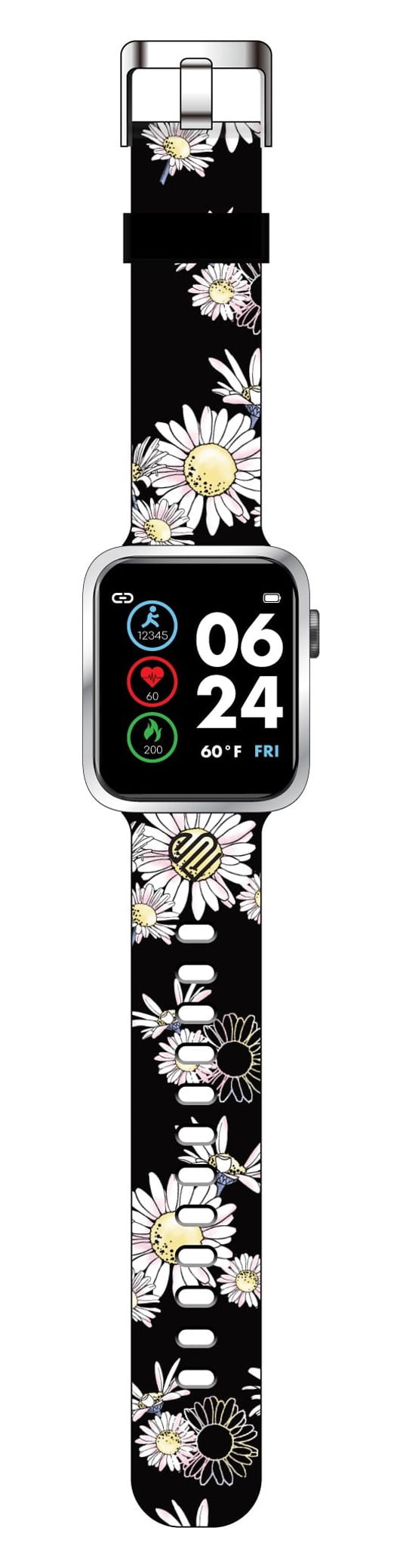 Justice Unisex Tween Smart Watch in Black Daisy Strap with Silicone Strap (JSE4219WM) - Image 2