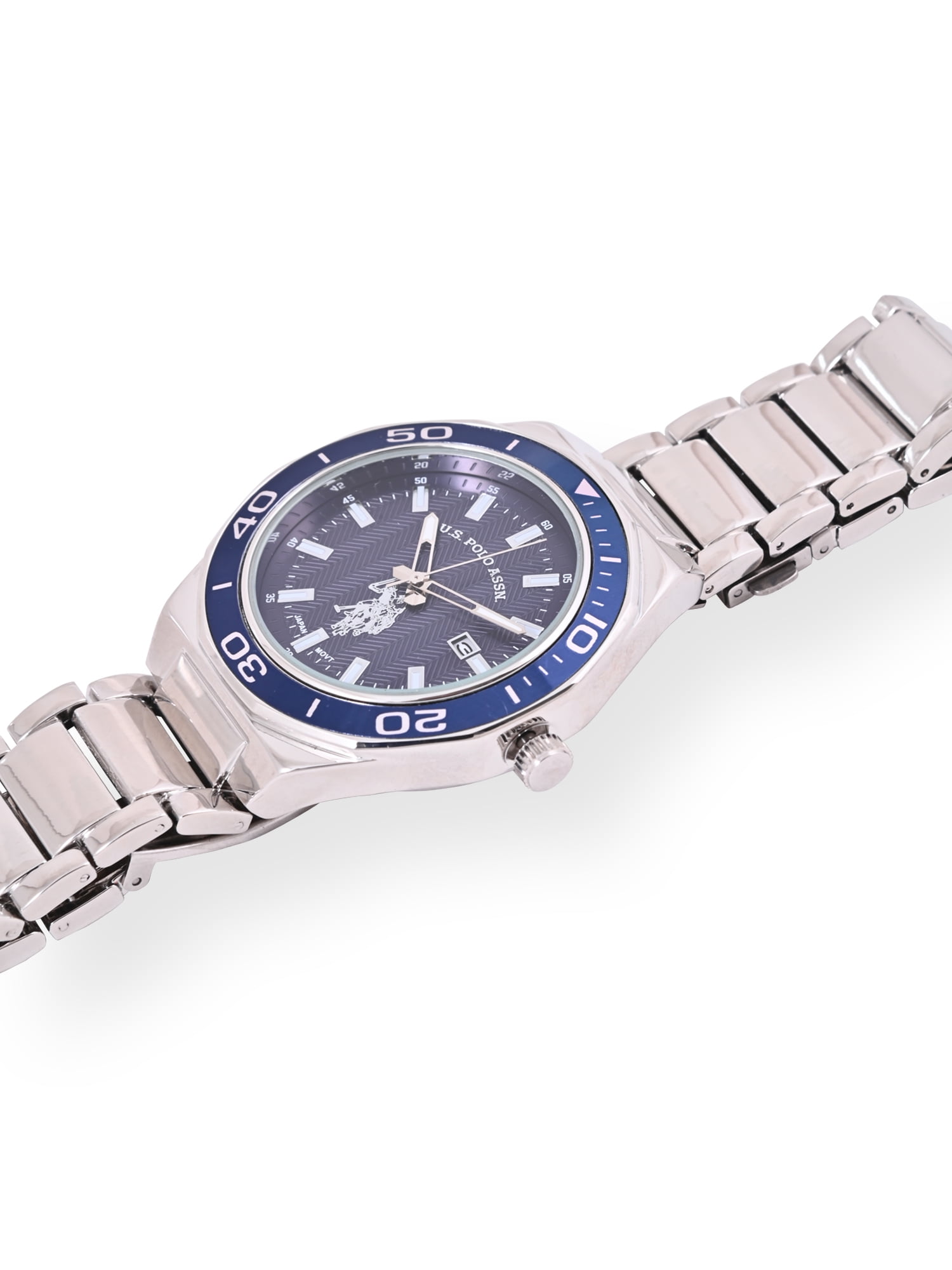 U.S. Polo Assn. Adult Male Silver Bracelet Analog Watch with Blue Sport Bezel & Blue Dial (USC80731WM) - Image 3