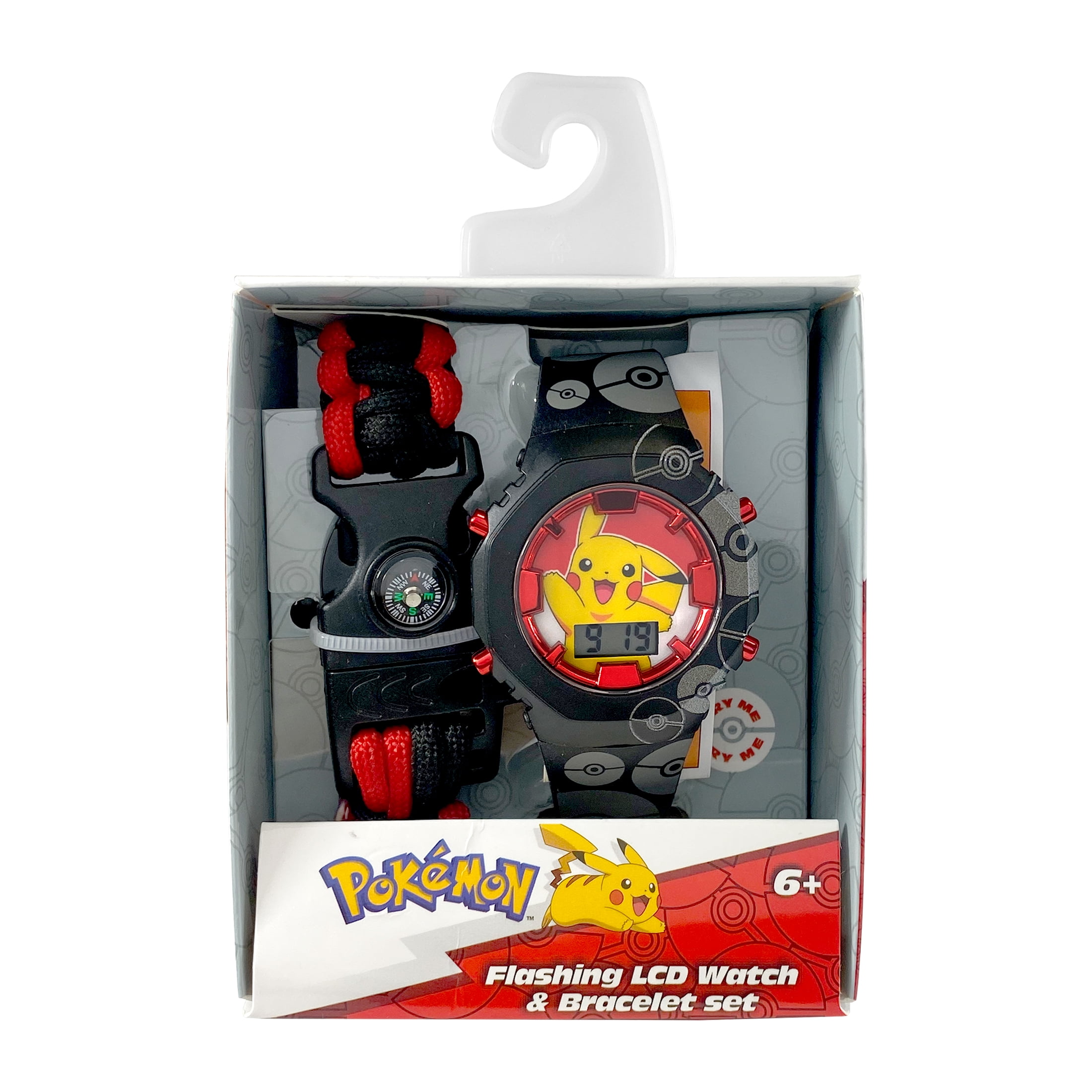Pokémon Pikachu Unisex Child Red and Black LCD Watch and Survival Bracelet Set, POK40069WM - Image 4