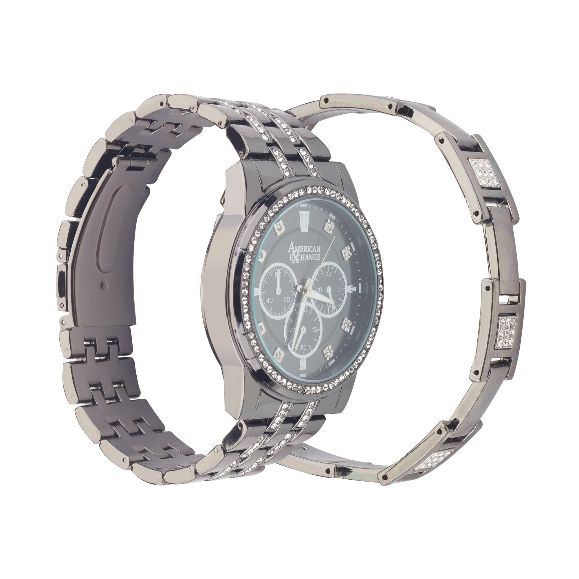 American Exchange Men's Black Metal Bracelet Watch & Bracelet Set - Image 2