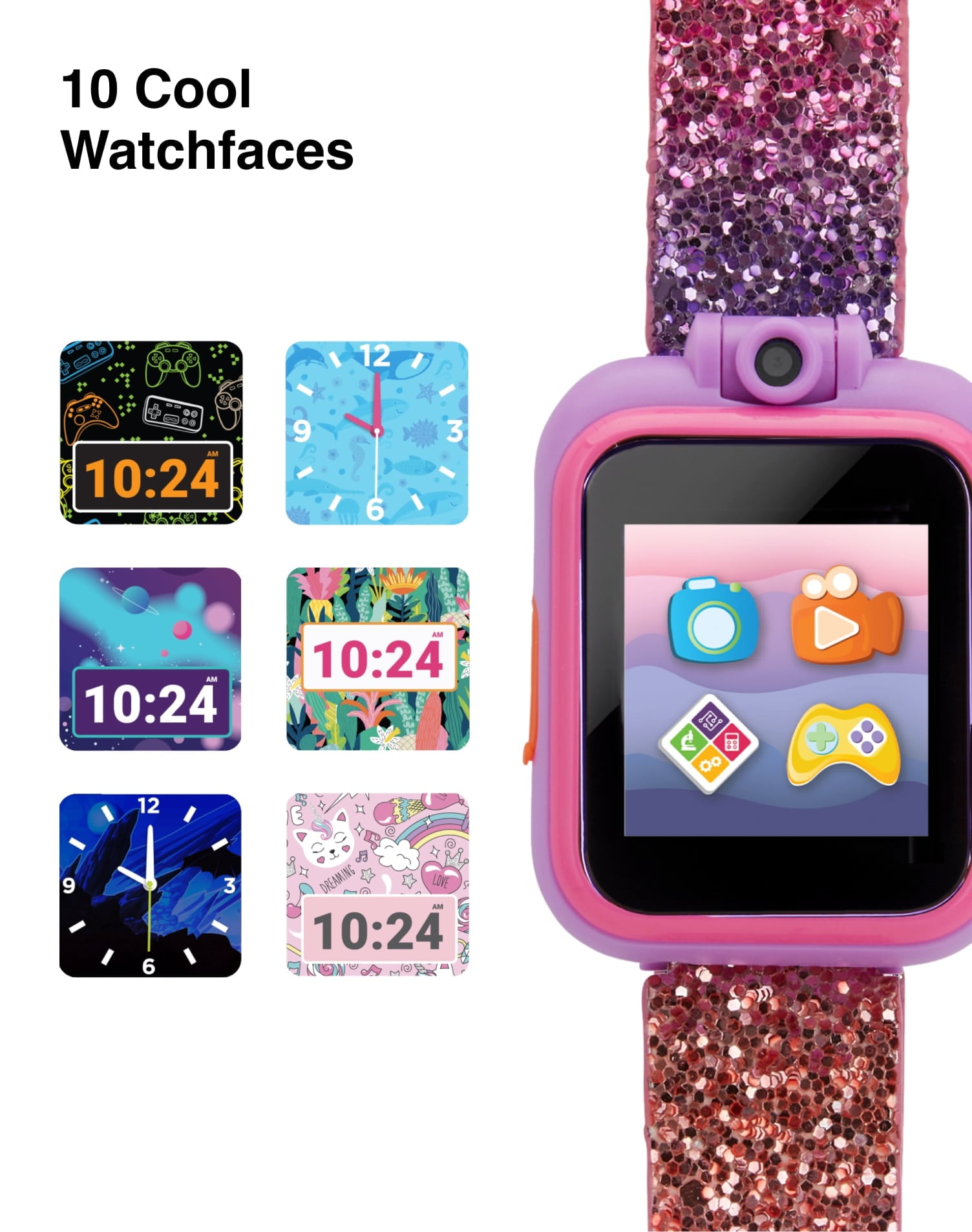 iTech Junior Girls Earbuds & Smartwatch Set - Rainbow Ombre Glitter 900143M-40-RAI - Image 2