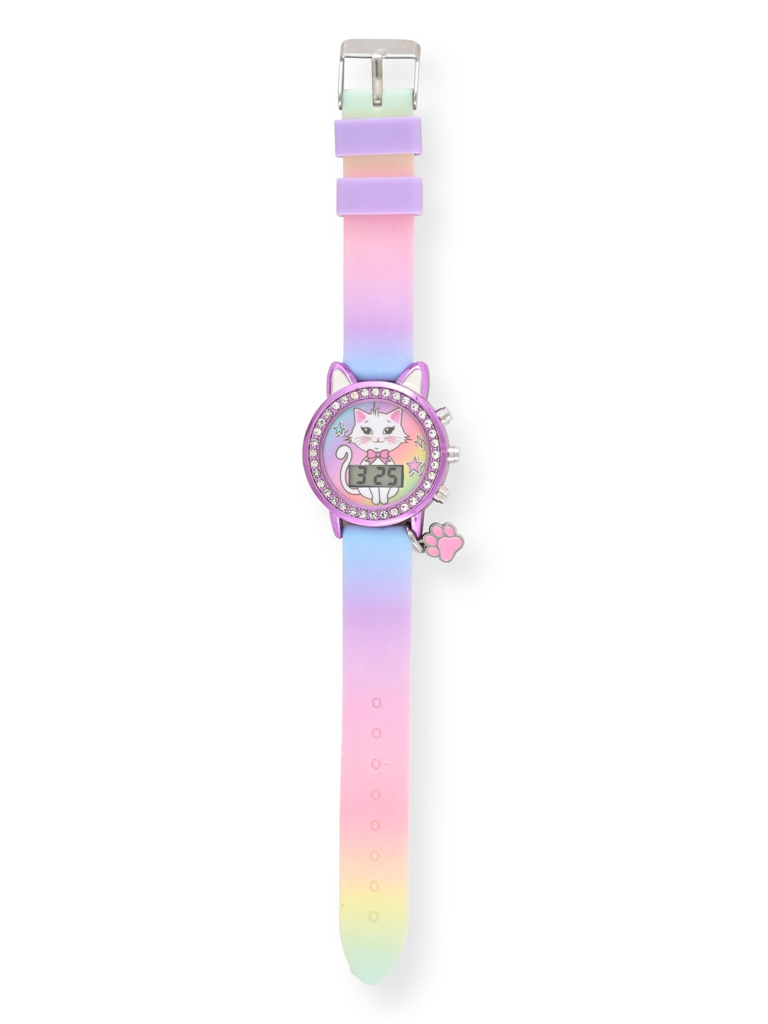 WN5036WM Wondernation Kids Flashing Lights LCD Watch with Printed Strap and Hanging Paw Print Charm - Image 2