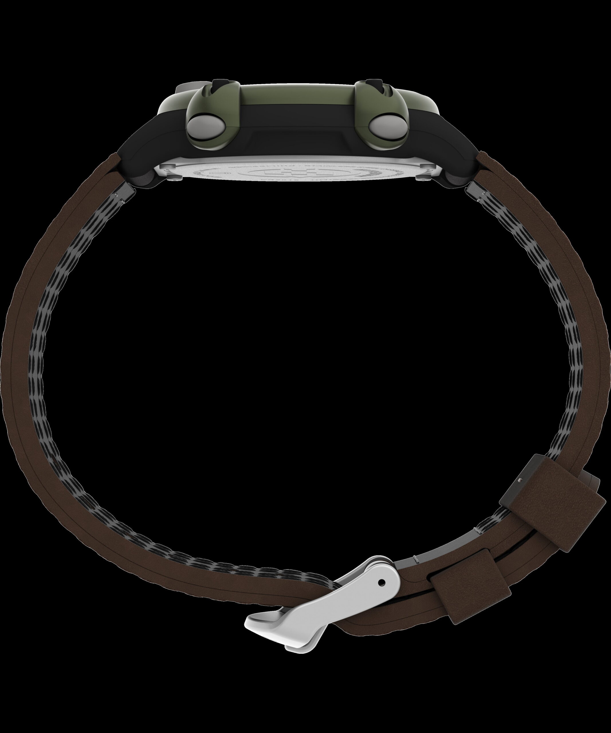 Timex Men's Expedition Digital CAT 39mm Watch – Green Case with Black & Brown Fabric & Leather Strap - Image 2