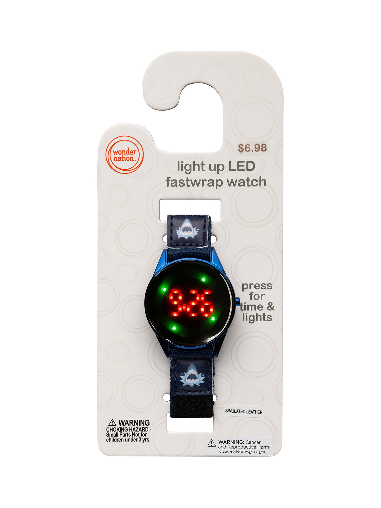 Wonder Nation Boys Round LED Dial Shark Print Velcro Kids Digital Watch, Blue - Image 2