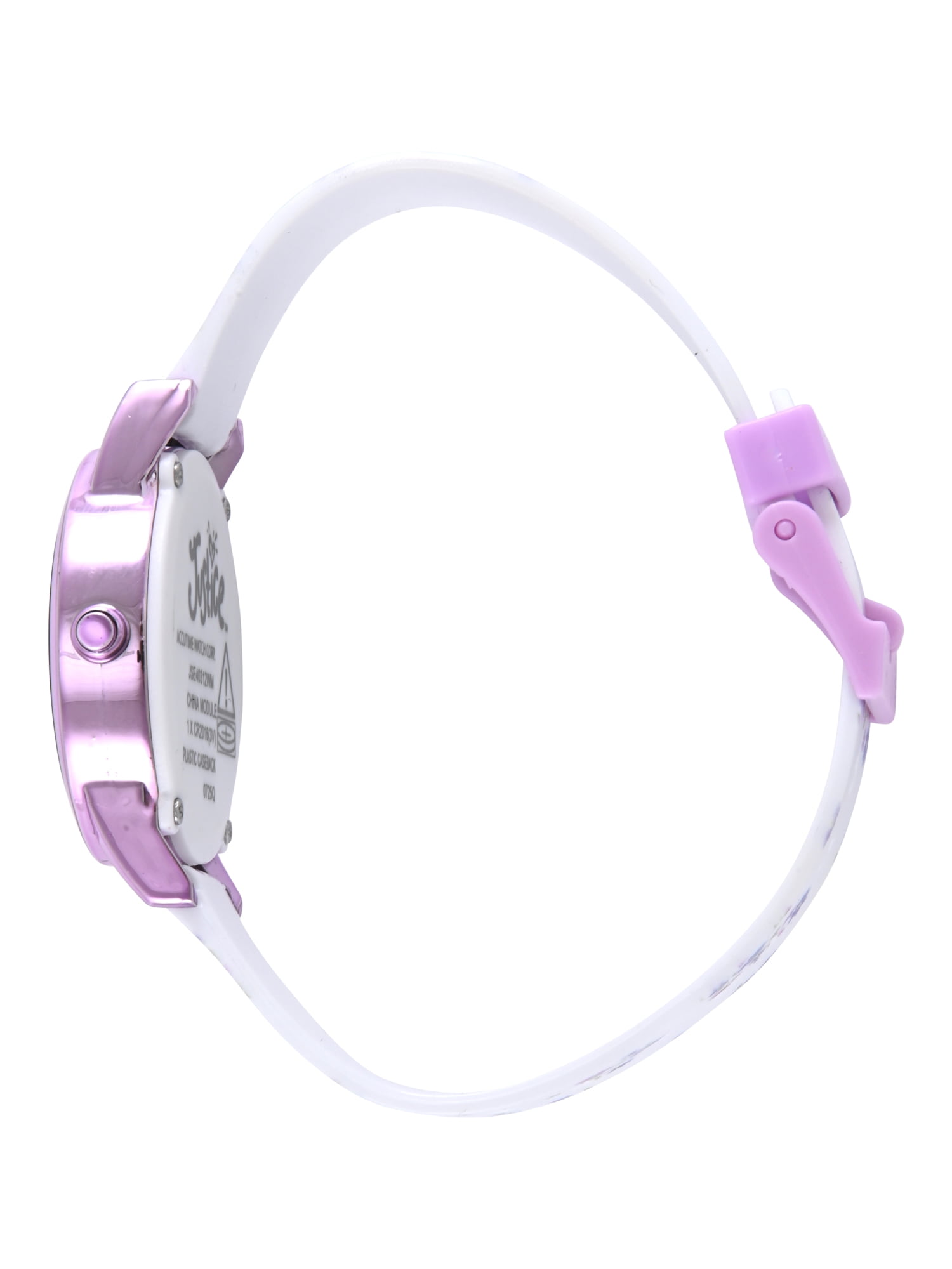 Justice Girls White Floral Printed Silicone Strap Watch with Purple Metallic Bow Shaped Case & Matching Stretch Bracelets; JSE40312WM - Image 3