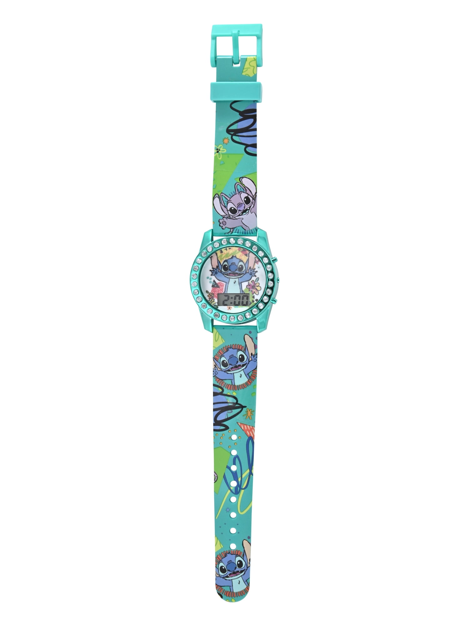 Disney Lilo & Stitch Turquoise Printed Silicone Strap Watch with Matching Turquoise Metallic Case and Beaded Braeletes; LAS40052WM - Image 3