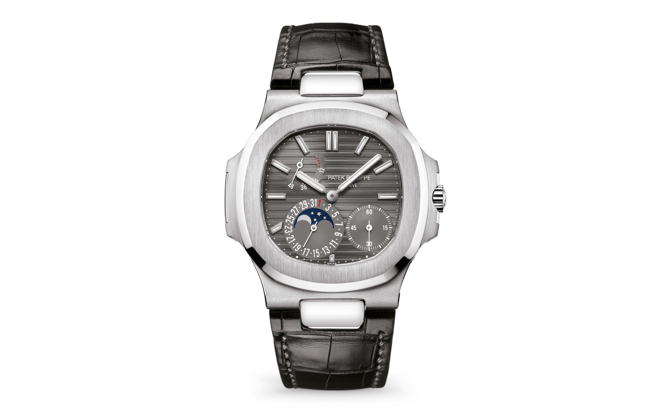 Patek Philippe Nautilus Date, Moon Phases Watch, 18k White Gold, 40mm, Ref# 5712G-001 1:1 - Image 2
