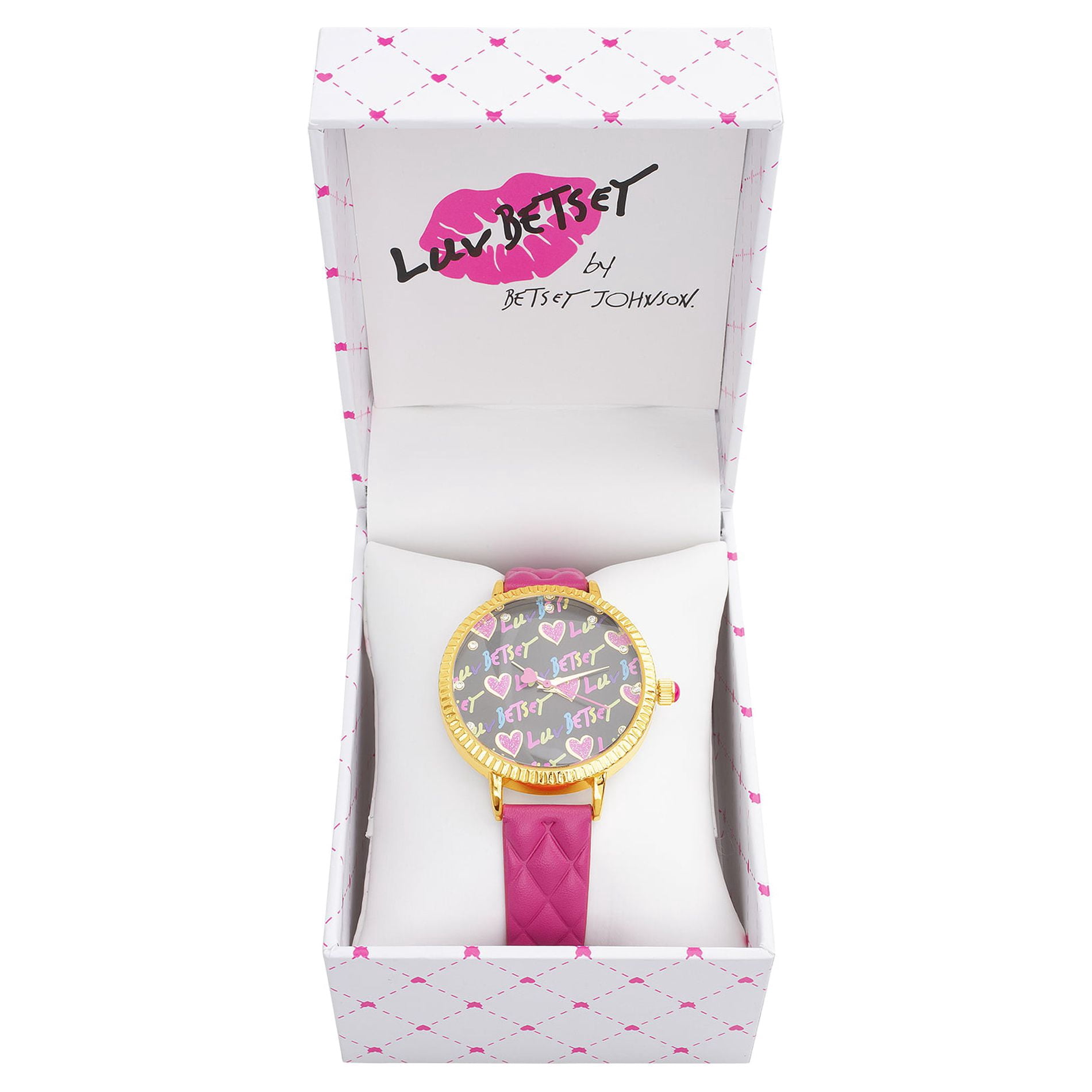 Luv Betsey Women's Black Dial with Color Glitter Printed with Gold Case and Pink Quilted Strap Women's Watch - Image 6