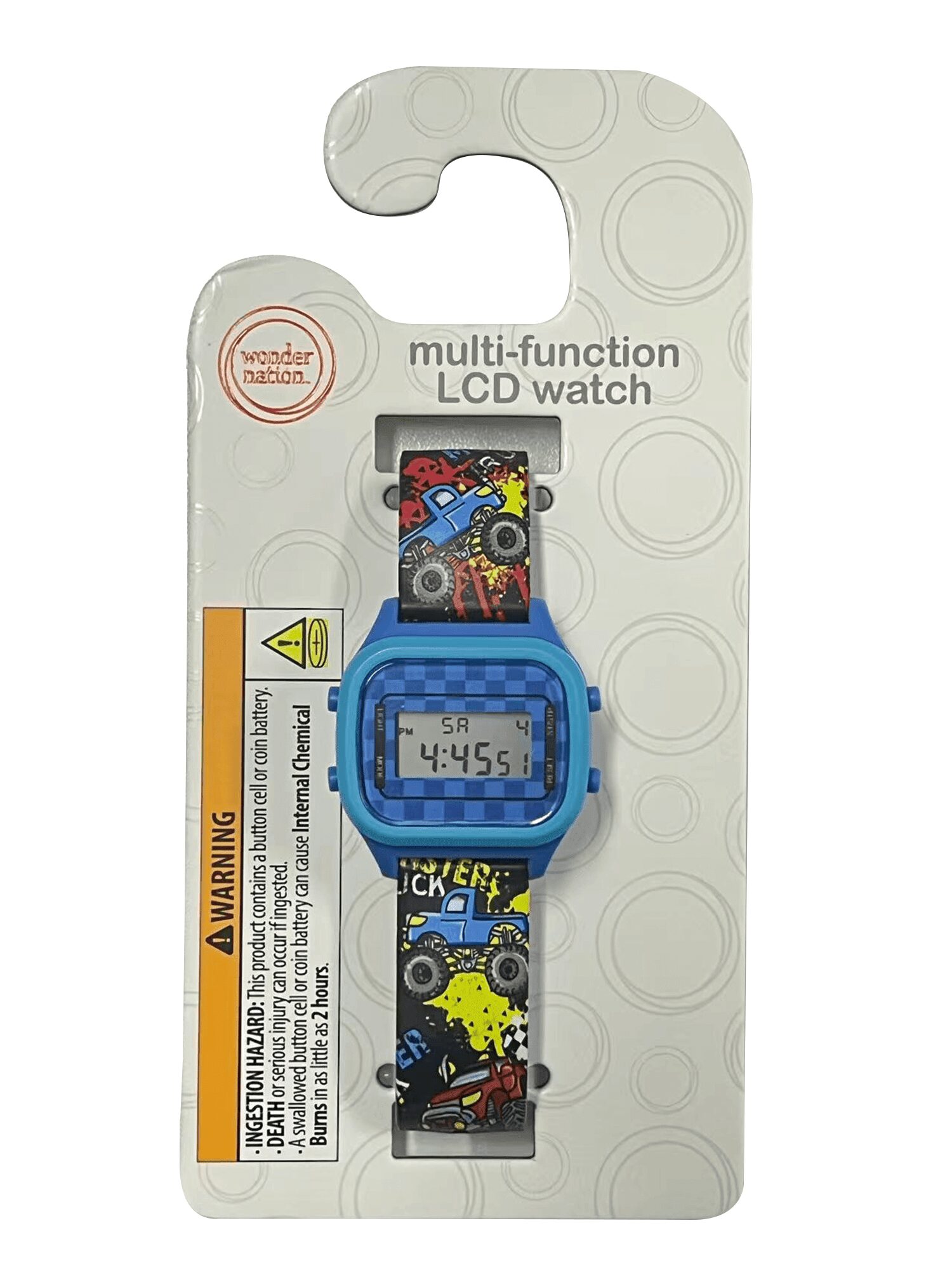 Wonder Nation Boys Round Multifunction LCD Kids Monster Truck Digital Wristwatch, Blue Multi Color, Silicone Strap - Image 5