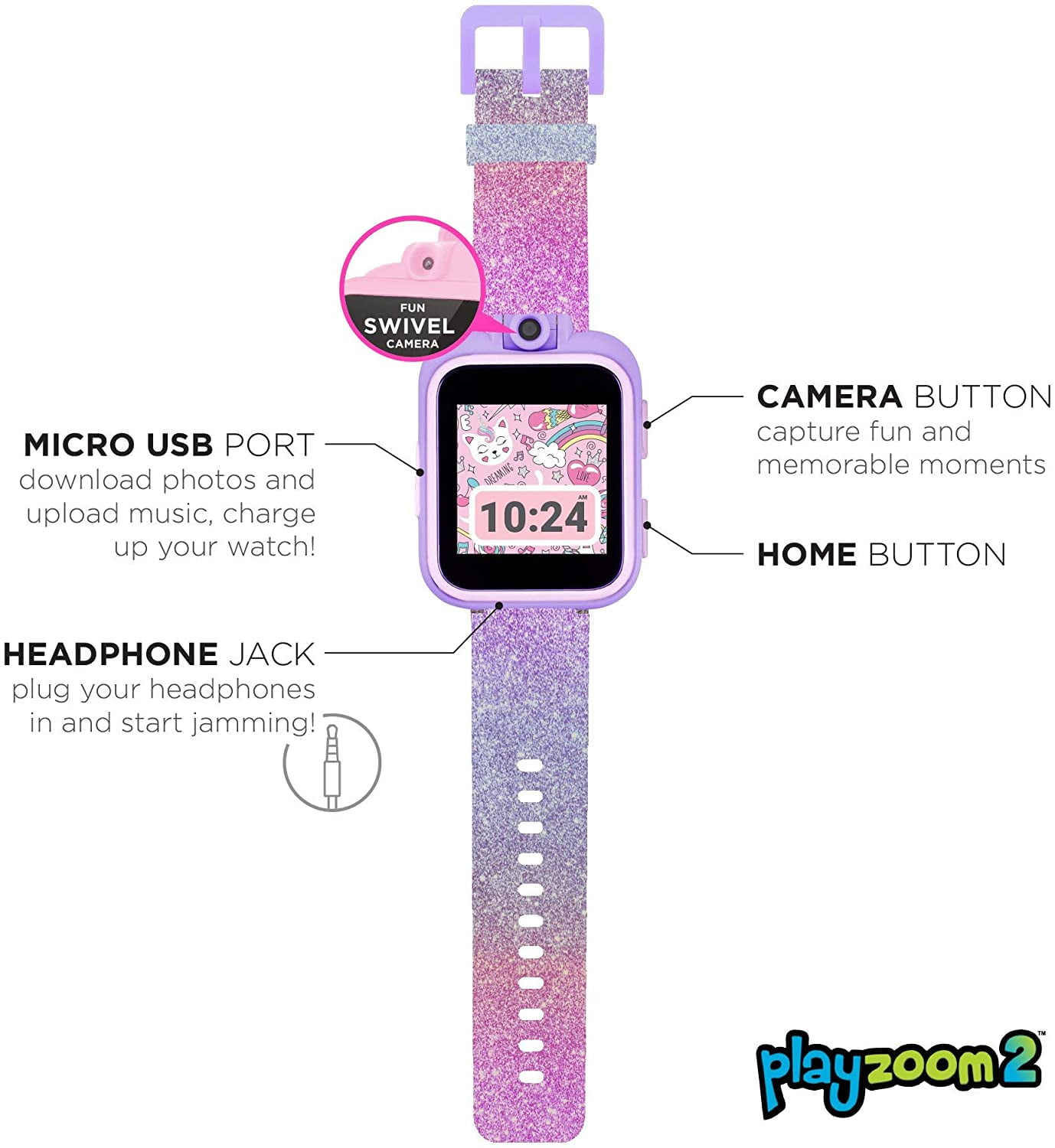 PlayZoom 2 Kids Girls Smartwatch - Purple Glitter - Image 3