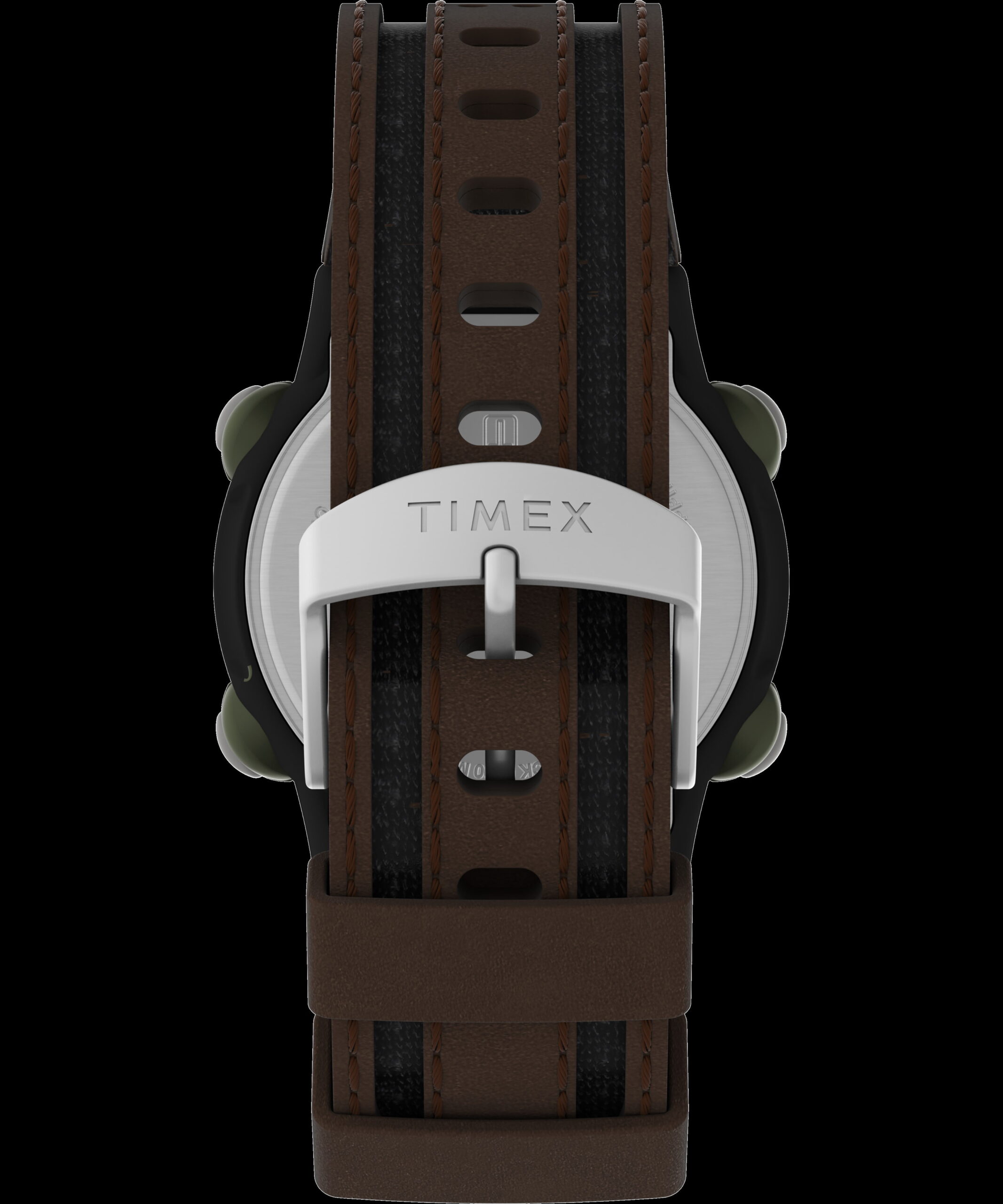 Timex Men's Expedition Digital CAT 39mm Watch – Green Case with Black & Brown Fabric & Leather Strap - Image 3