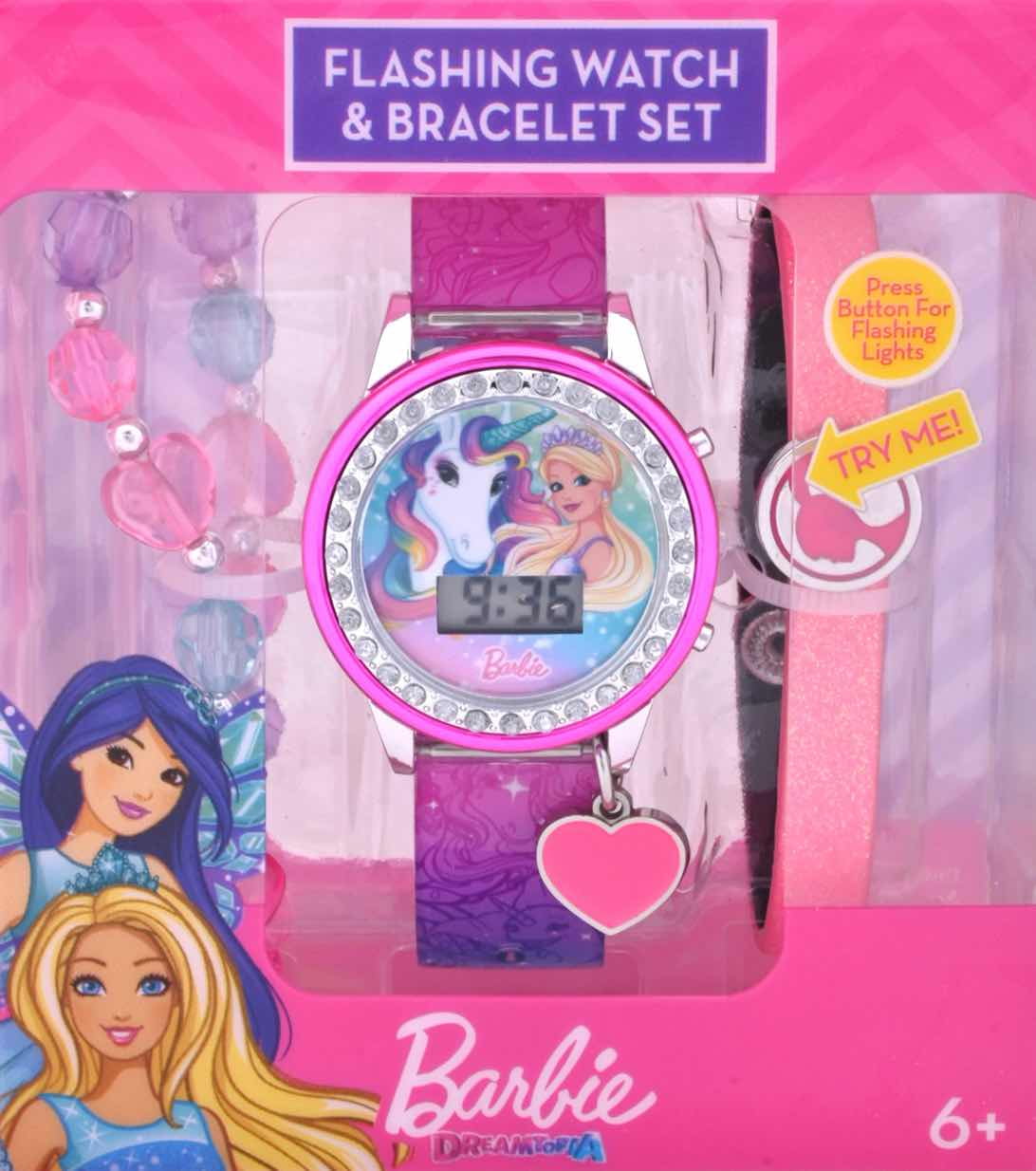 Mattel Barbie Girls Flashing LCD Pink Ombre Silicone Watch & Matching Bracelet 3 Piece Set - Image 2