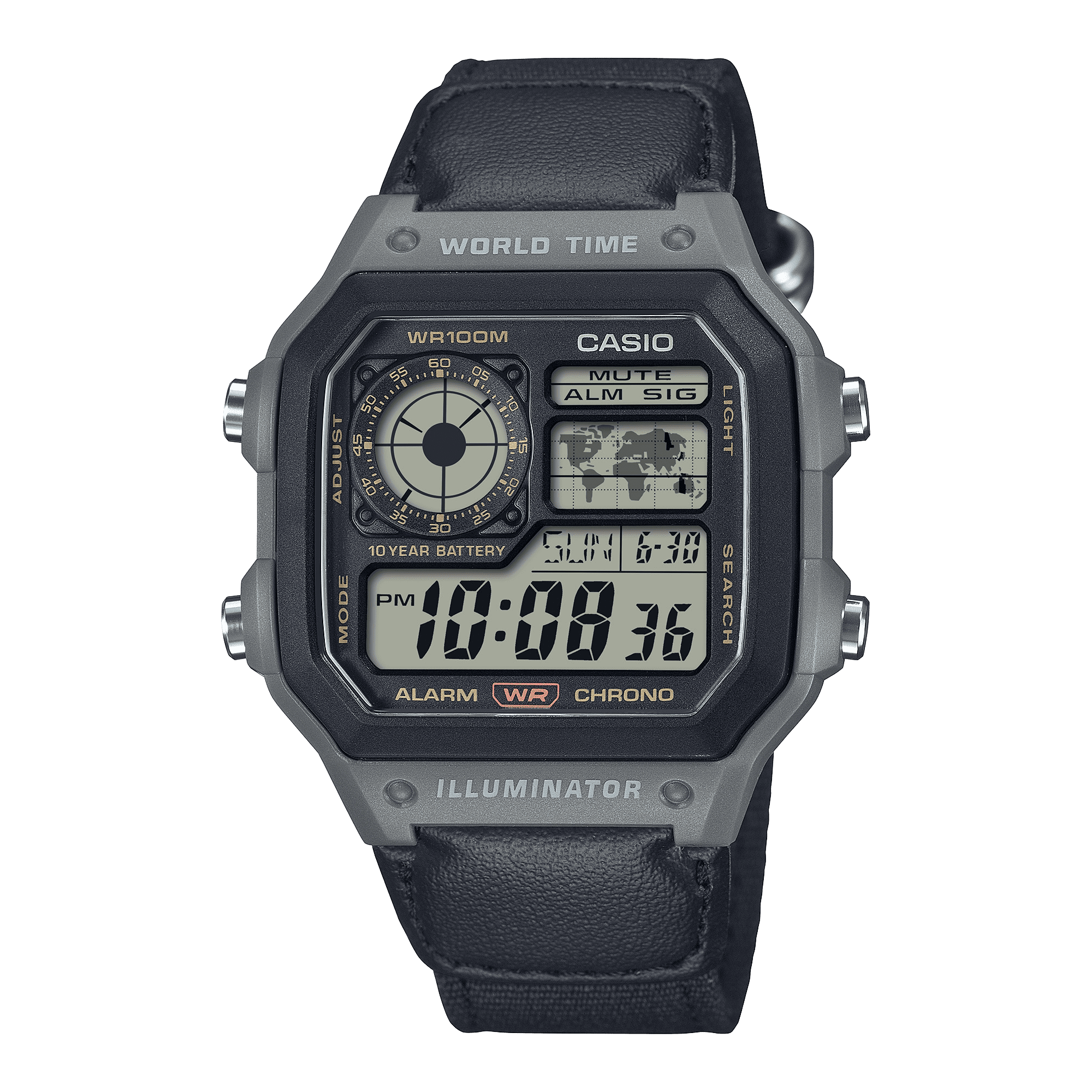 Casio Mens Digital Wristwatch Utility Collection 10-Year Battery Cloth Band Gray - Image 2