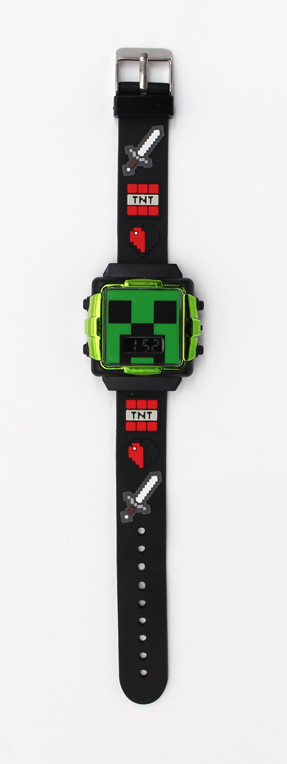 Minecraft Children's Unisex Black Silicone Wristwatch with Flashing Metallic Case, MIN4069WM - Image 2