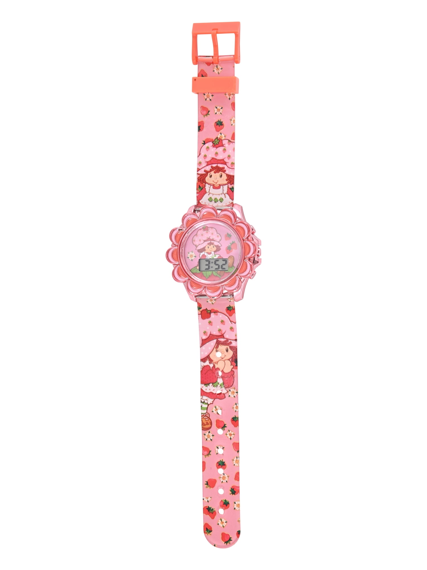 Strawberry Shortcake Grils Pink Strawberry Printed Silicone Strap Watch with Pink Scalloped Bezel; STR4013WM - Image 3