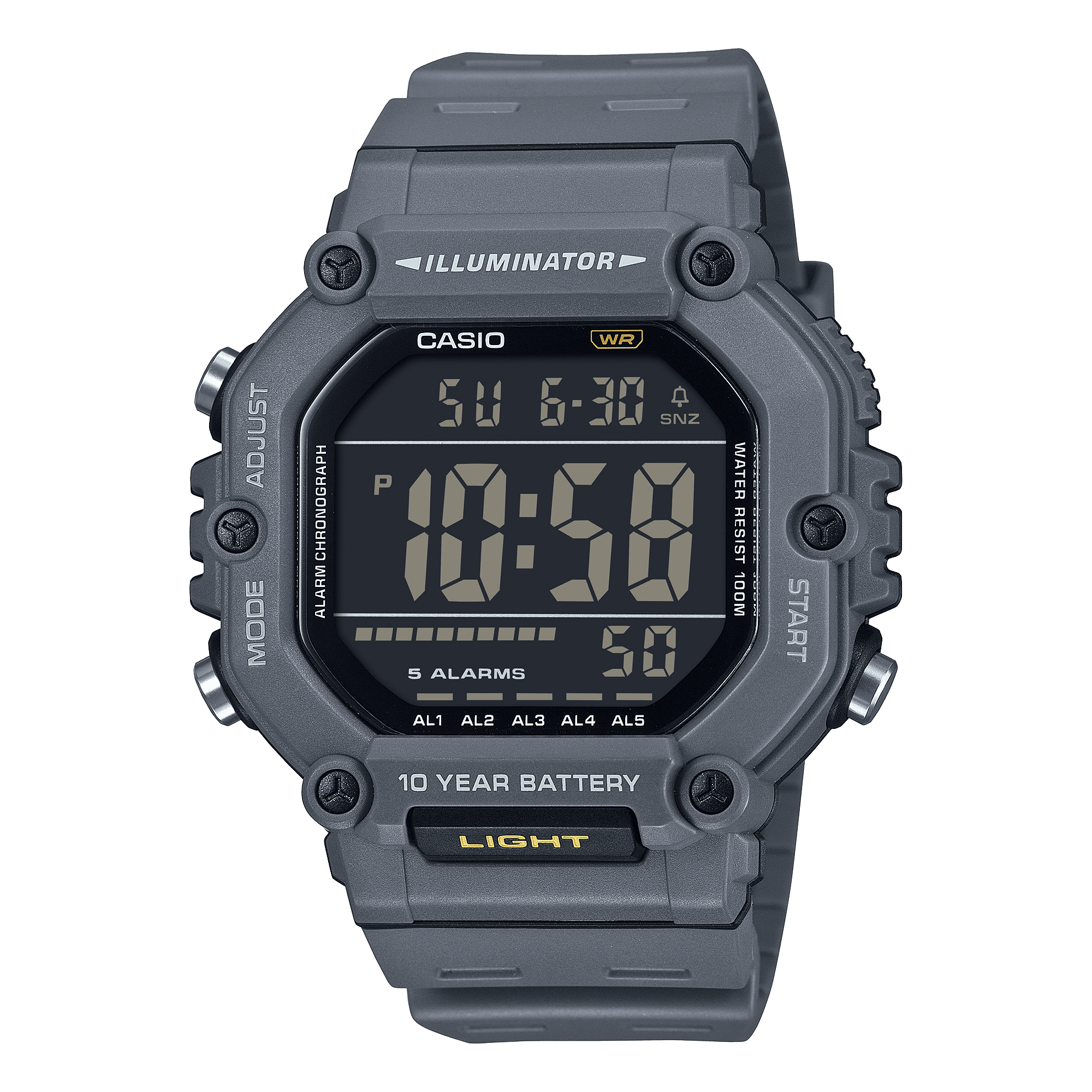 Casio Mens Digital Wristwatch Large Lcd 10-Yr Battery 100M Wr Stopwatch Gray - Image 4