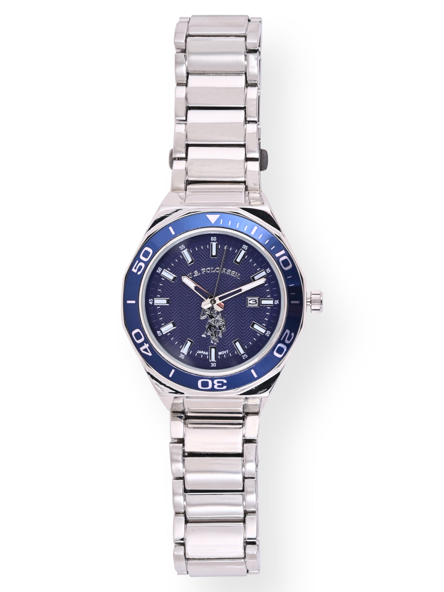 U.S. Polo Assn. Adult Male Silver Bracelet Analog Watch with Blue Sport Bezel & Blue Dial (USC80731WM) - Image 2