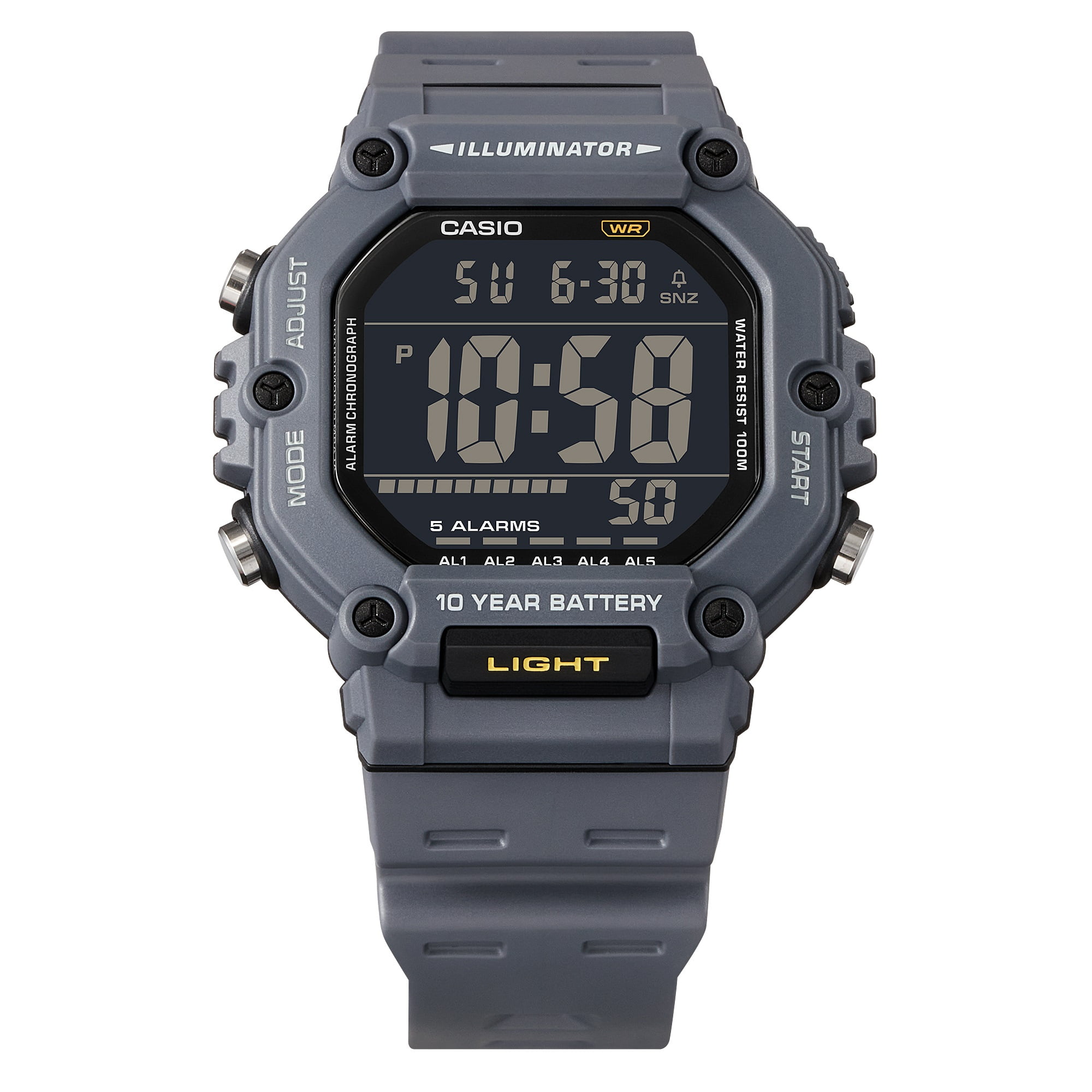 Casio Mens Digital Wristwatch Large Lcd 10-Yr Battery 100M Wr Stopwatch Gray - Image 2
