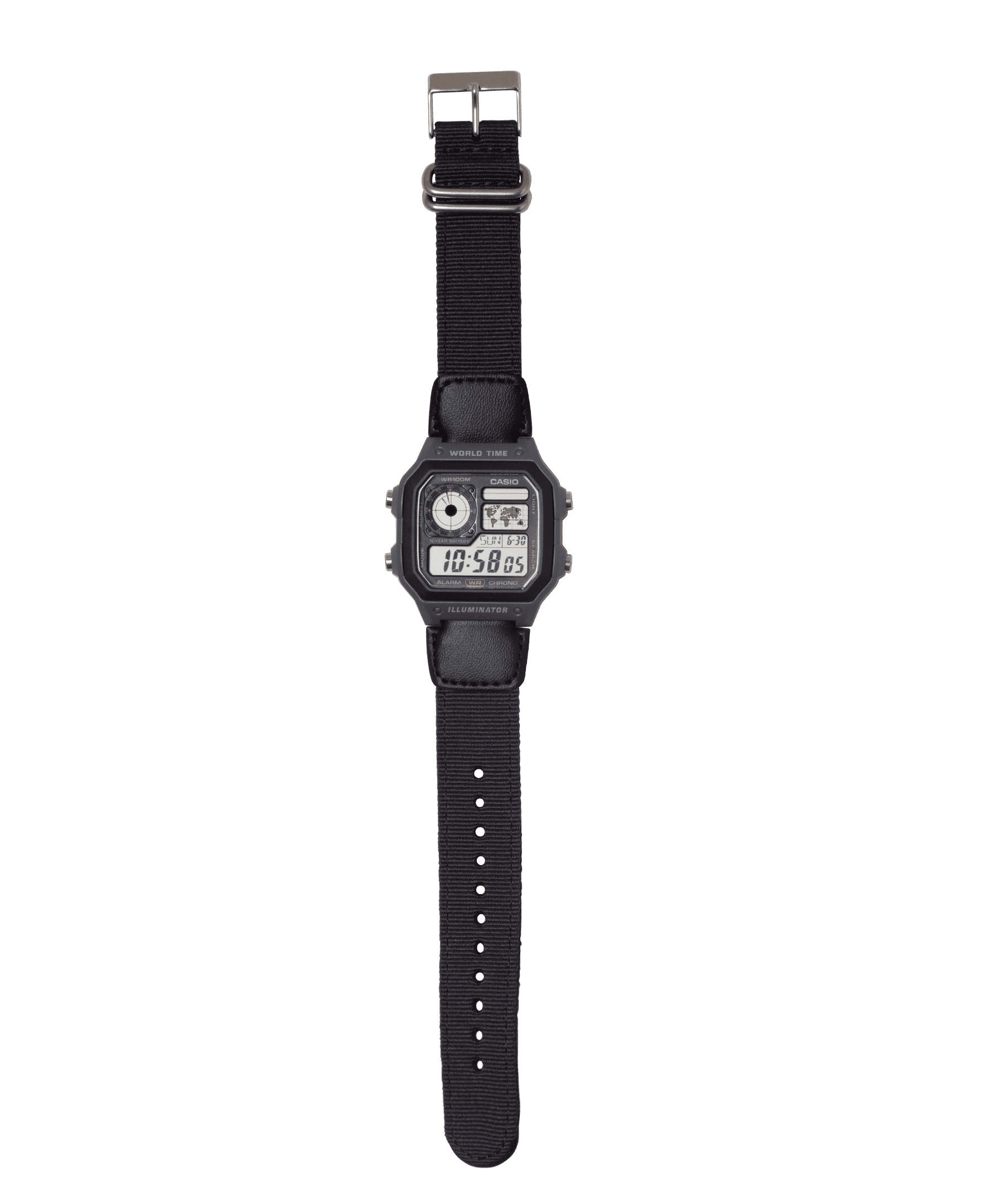 Casio Mens Digital Wristwatch Utility Collection 10-Year Battery Cloth Band Gray - Image 4