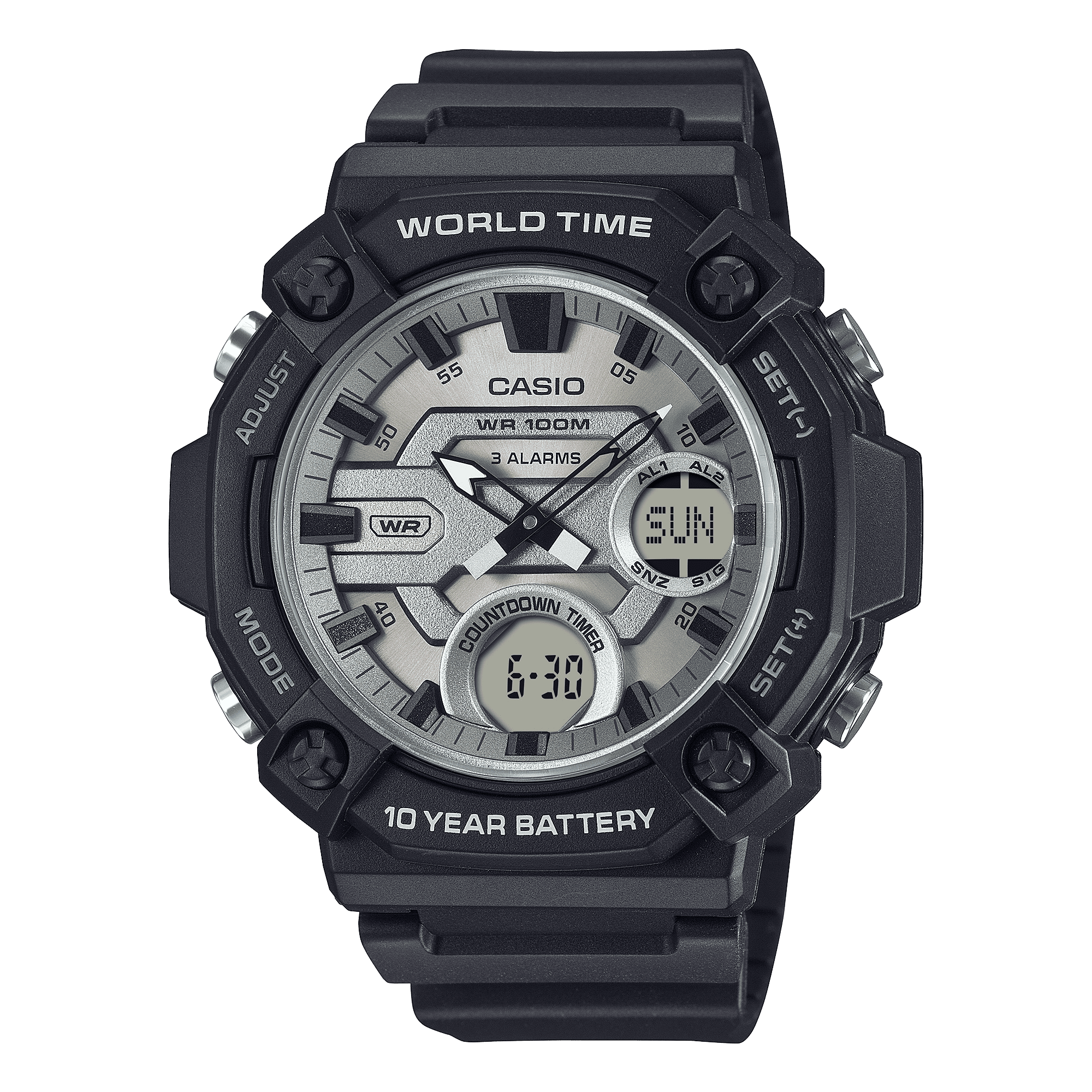 Casio Mens Chronograph Wristwatch 100M Water Resistant 10-Yr Battery White & Black - Image 2