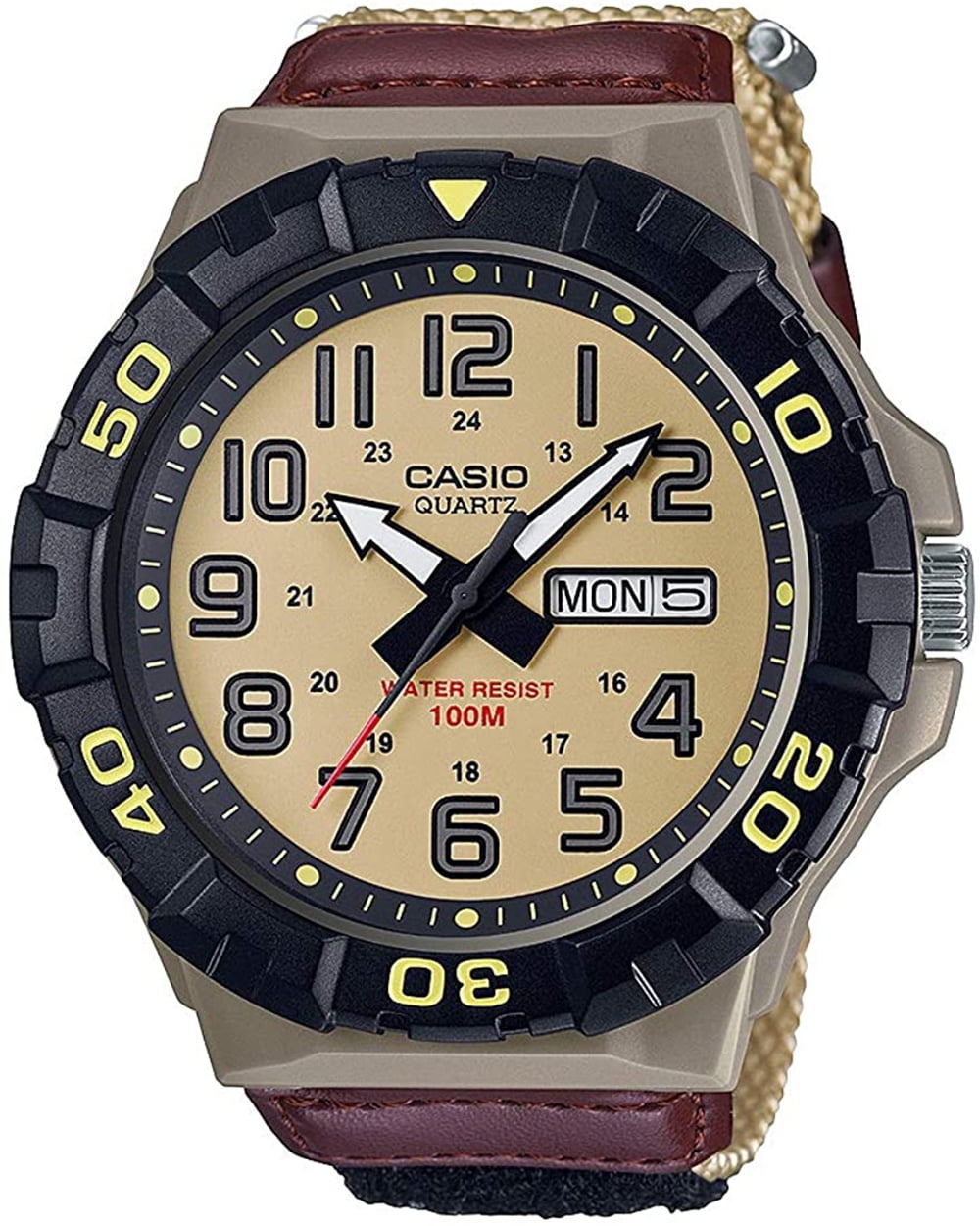 Casio Men's Large Dial Analog Sport Watch with Khaki Nylon Strap