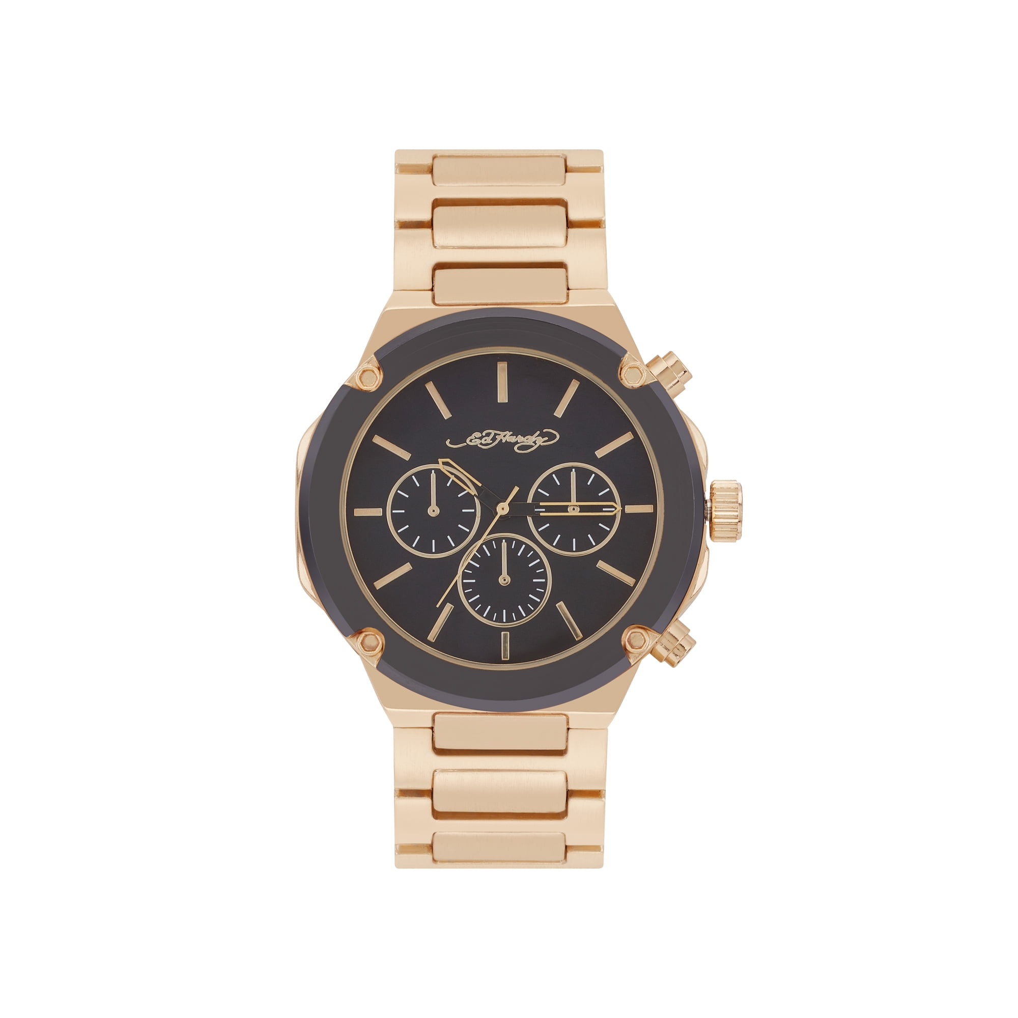 Ed Hardy Singles Quartz Men's Brushed Gold Metal Strap 46mm Analog Watch