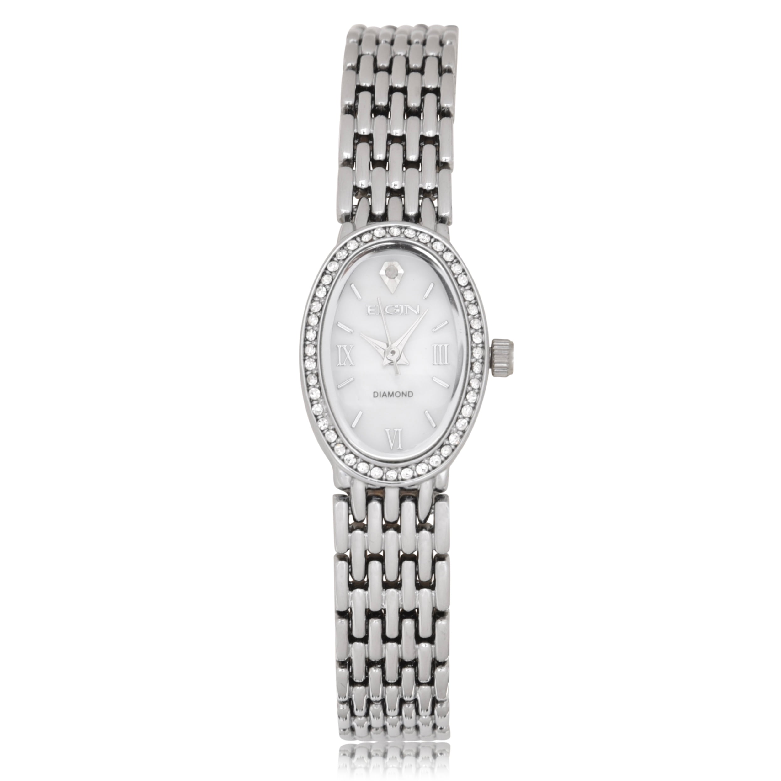 Elgin Women's Silver Tone Analog Quartz Watch with Mother of Pearl Dial and Czech Stones, Fashion Watch for Her (EG170024)