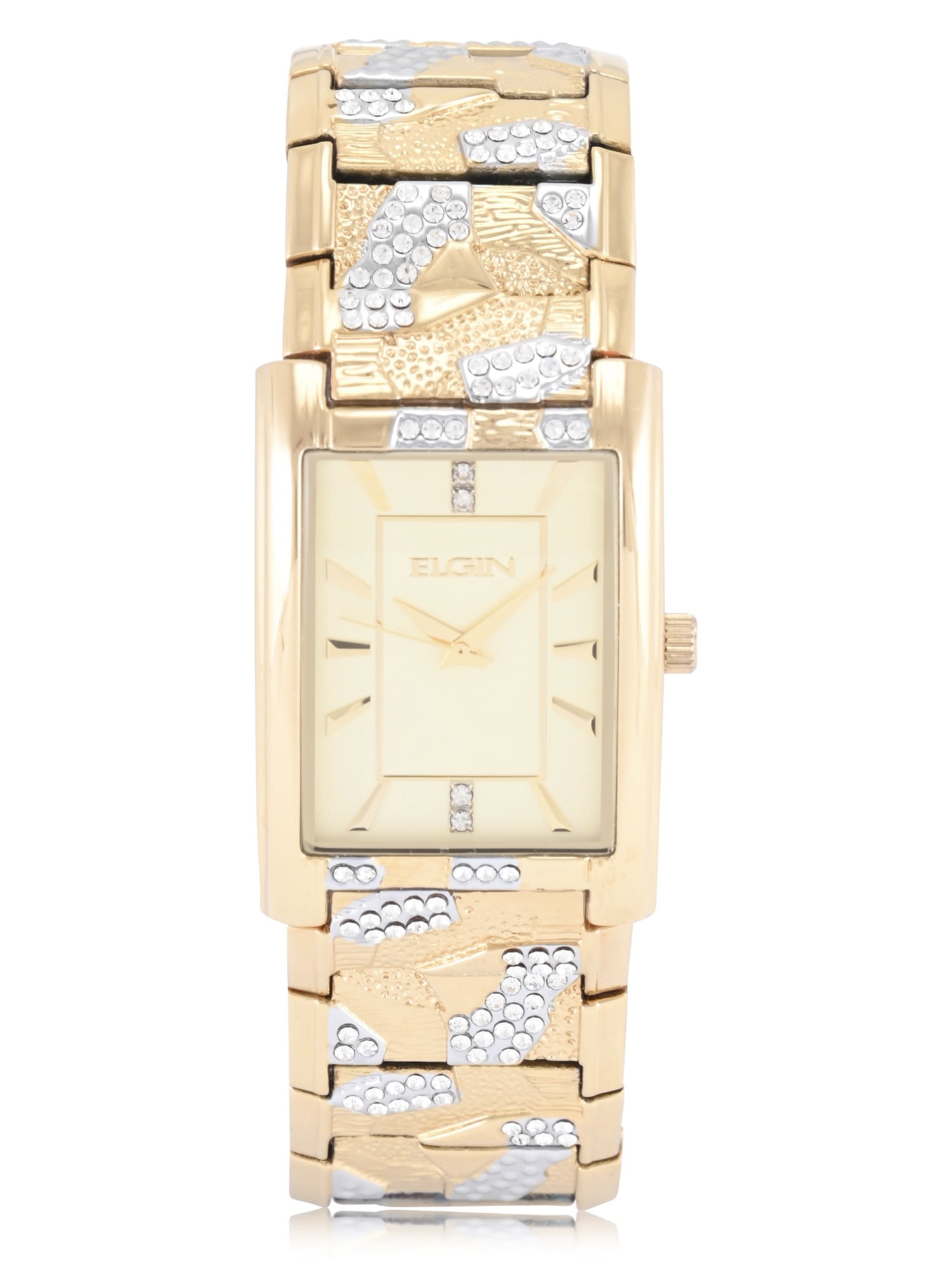 Elgin Adult Men's Tank Case Watch with Crystal and Brushed Bark Bracelet . (FG180033)