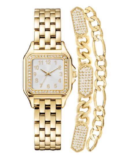 Jones New York Women's Gold Tone Bracelet Analog Watch & Stackable Bracelets