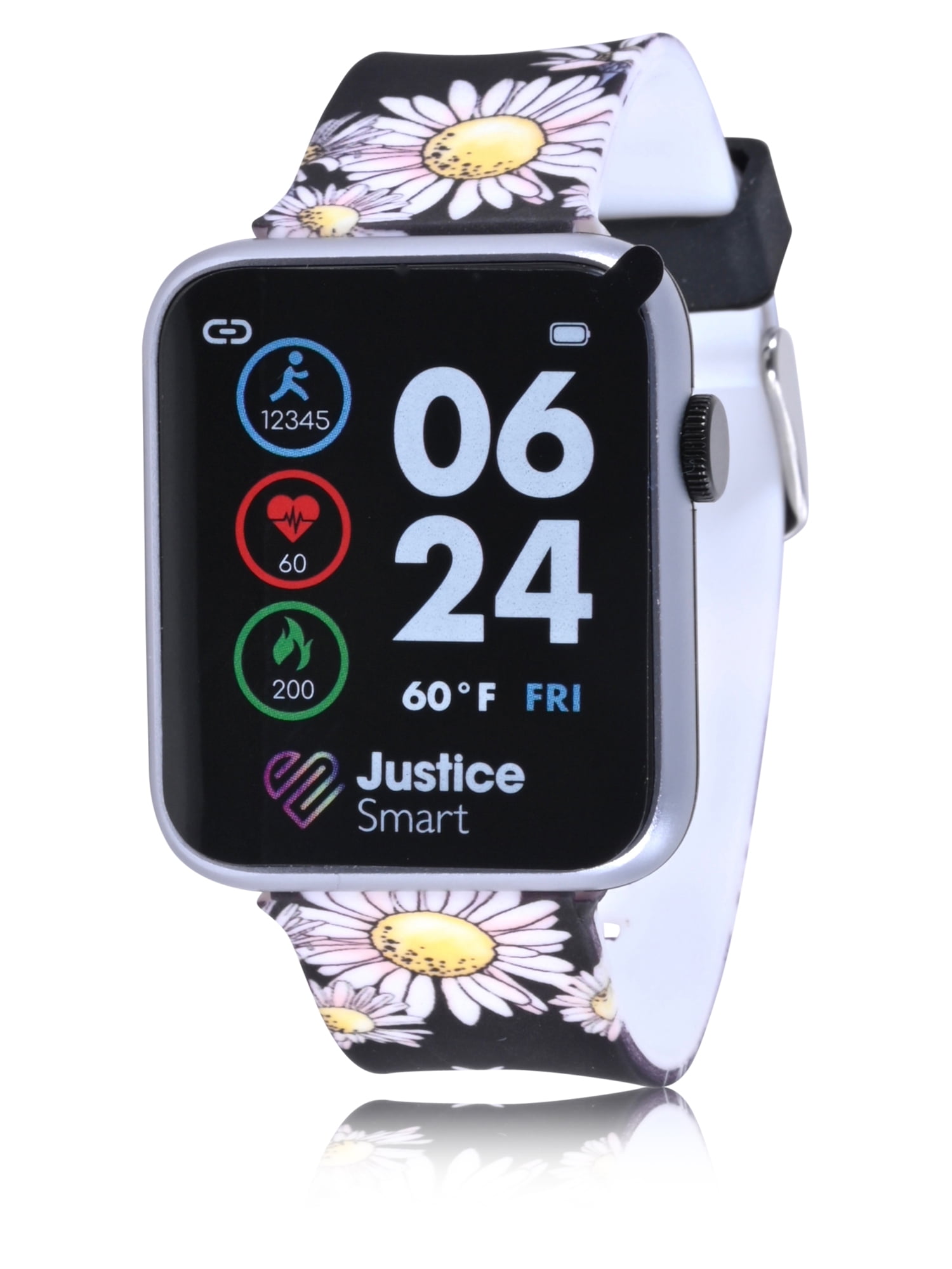 Justice Unisex Tween Smart Watch in Black Daisy Strap with Silicone Strap (JSE4219WM)