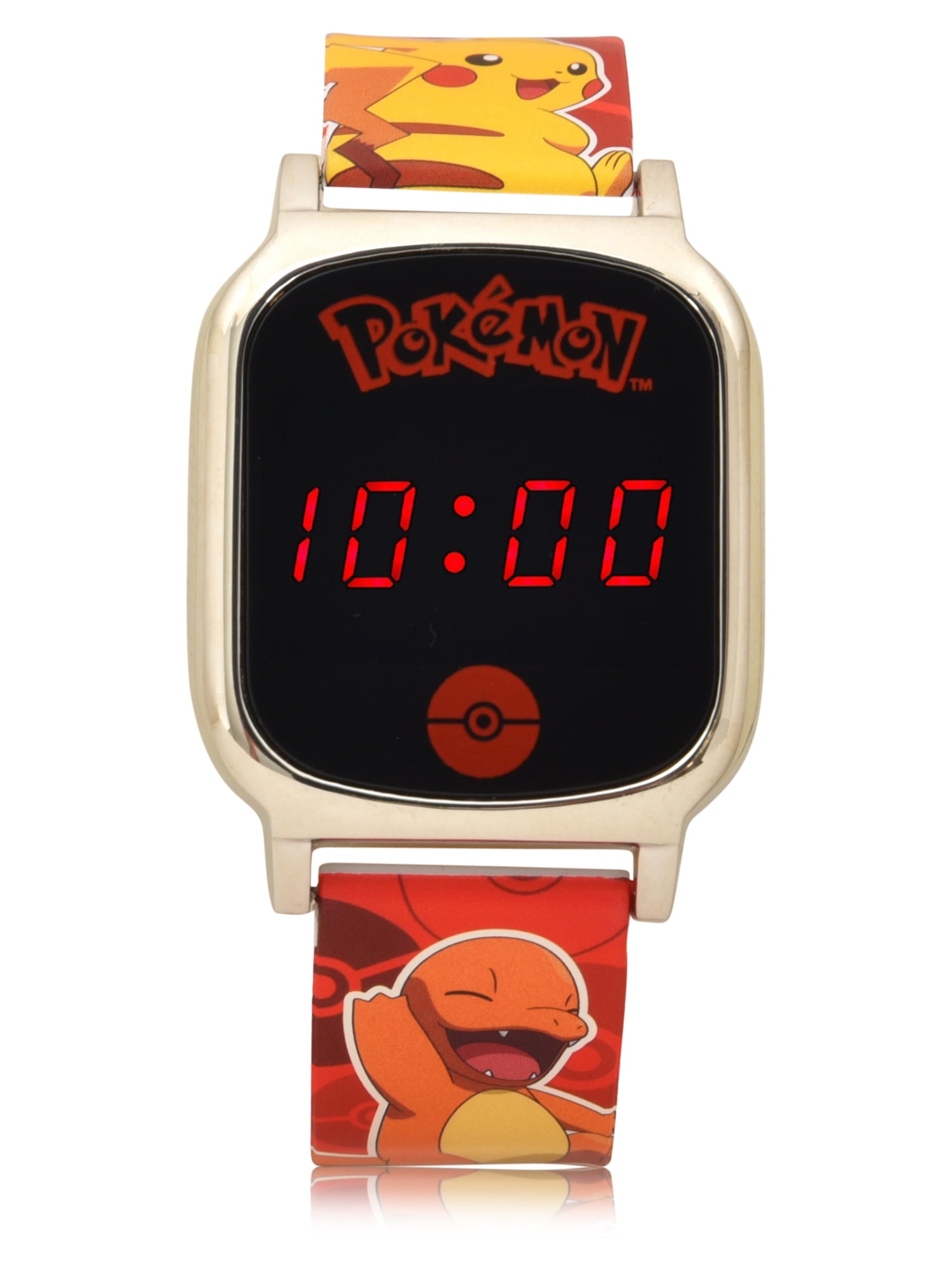 Pokémon Unisex Childrens LED Touch Screen Wristwatch with Metallic Silver Bezel and Silicone Strap (POK4255WM)