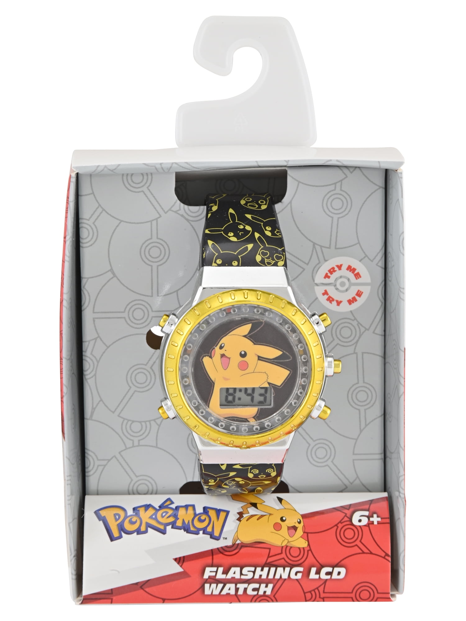 Pokémon Pikachu Unisex Child Yellow and Black LCD Flashing Bezel Watch, POK4258WM