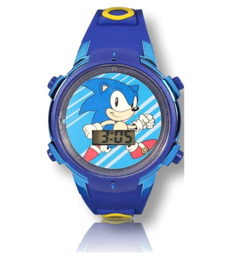 SEGA Sonic The Hedgehog LCD Unisex Children Watch with Metallic Rotating Light-Up Dial Silicone Strap (SNC4115WM)
