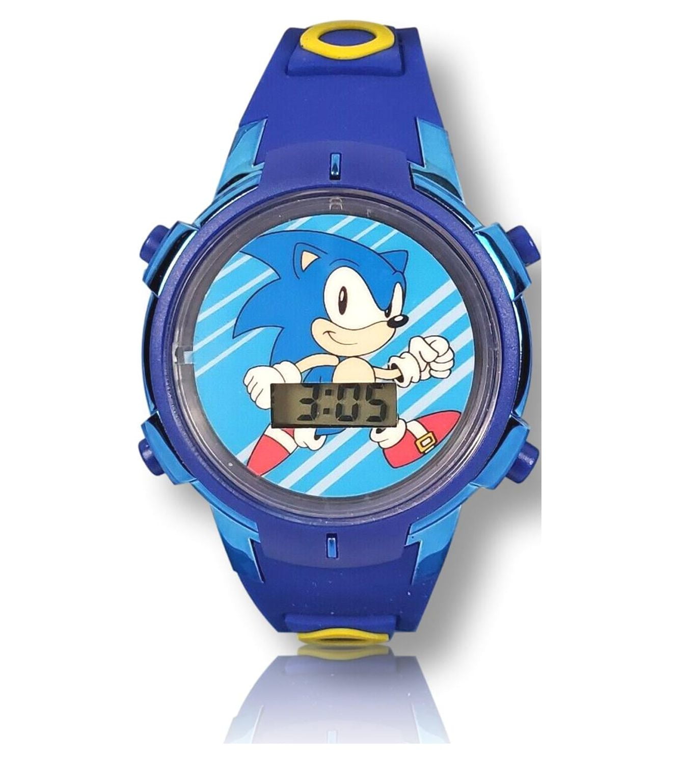 SEGA Sonic The Hedgehog LCD Unisex Children Watch with Metallic Rotating Light-Up Dial Silicone Strap (SNC4115WM)