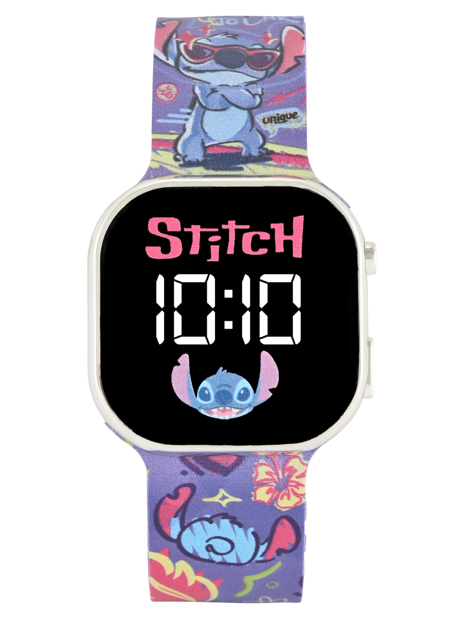 Stitch Unisex Childrens LED Watch With Square Caseand Printed Silicone Strap; LAS4207WM