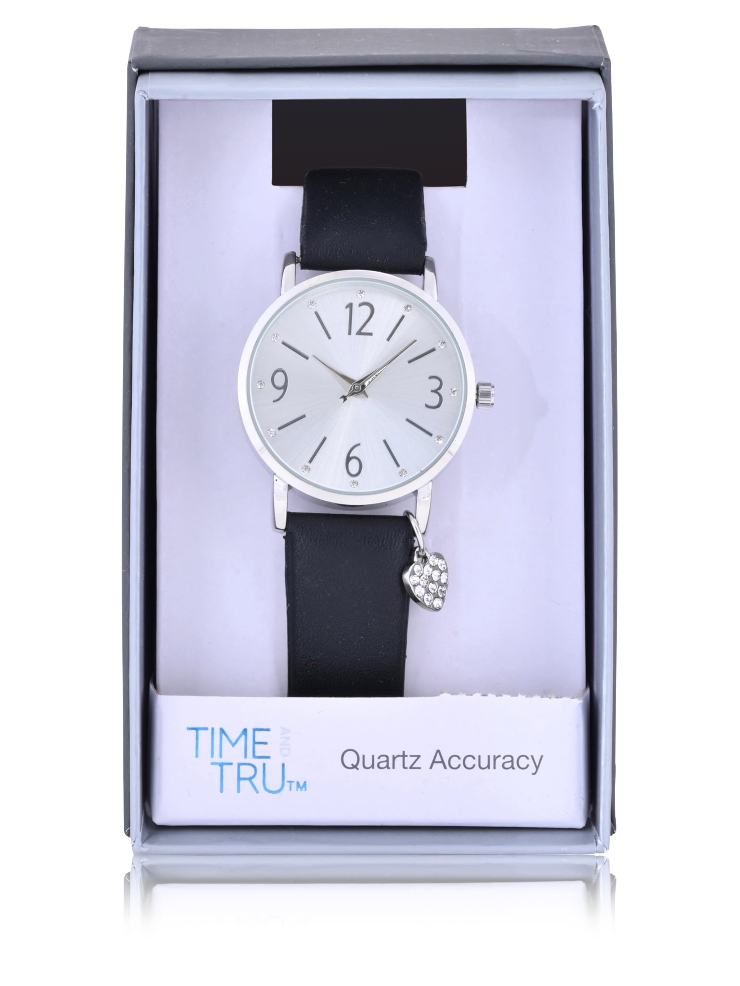Time and Tru Adult Female Crystal Accent Silver Tone Watch with Heart Charm (42008WML)