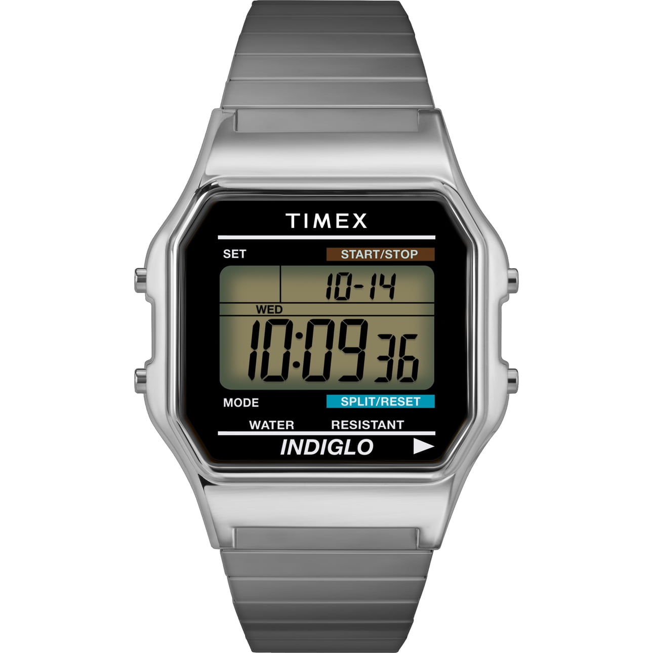 Timex Men's Classic Digital Silver-Tone 34mm Casual Watch, Expansion Band